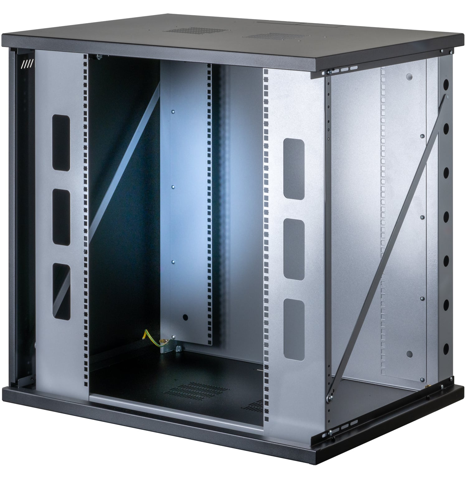Armadio Rack 19'' a Muro 13U P 600mm L 800mm Porta Vetro Nero - Miniatura 2