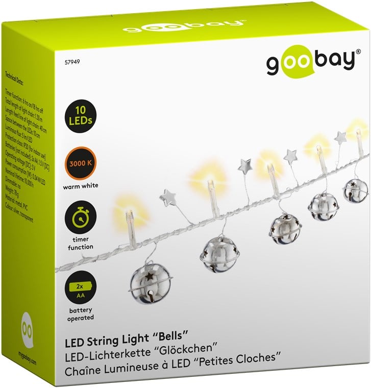 Stringa 10 LED Campanello IP20 Bianco Caldo a Batteria con Timer - Miniatura 2