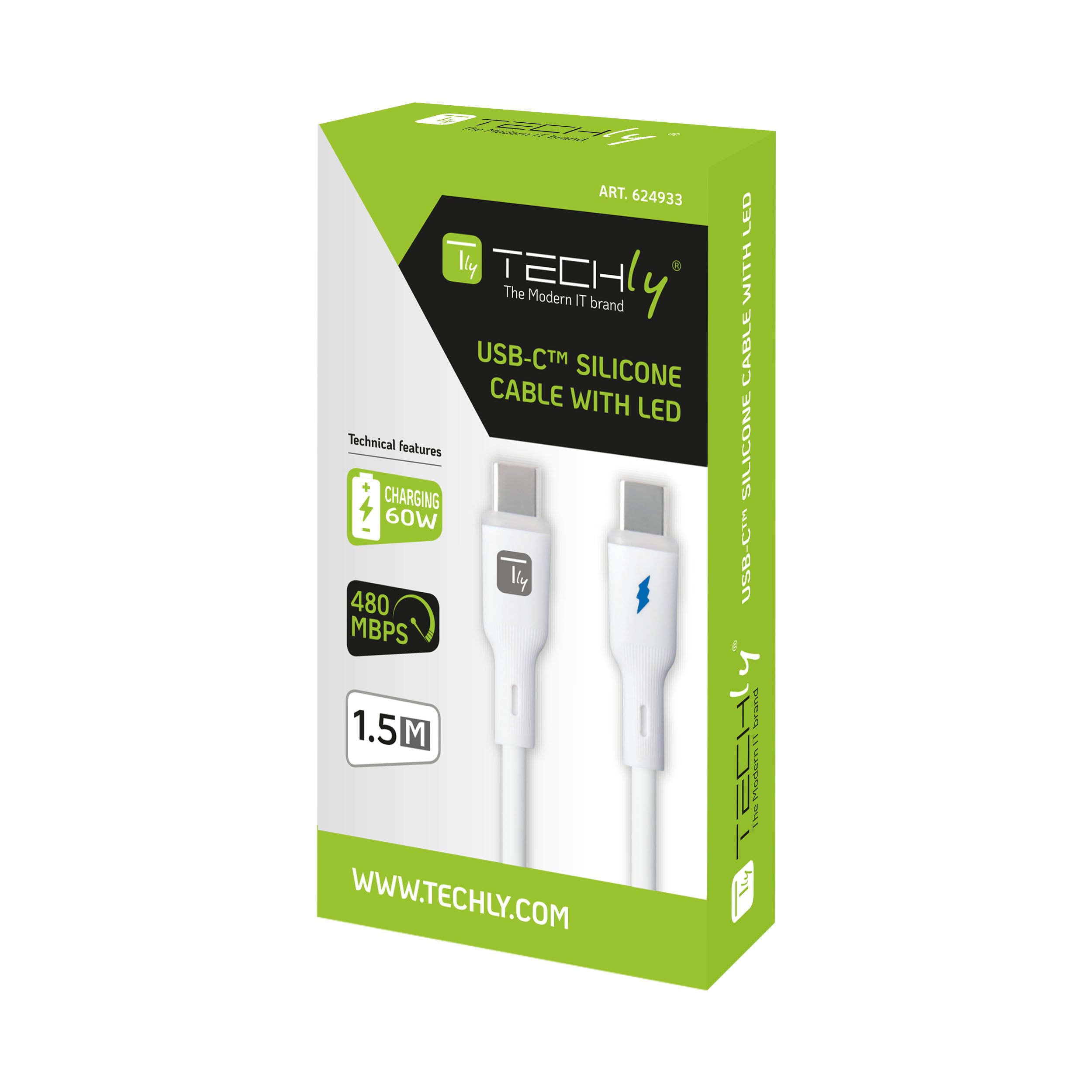 Cavo USB-C™ Maschio / USB-C™ Maschio 2.0 PD 60W 1,5 m Silicone con Led, Bianco - Miniatura 2