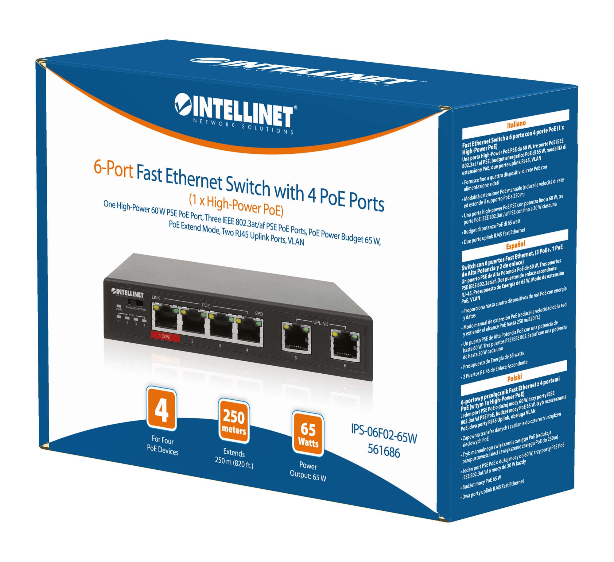 Fast Ethernet Switch a 6 porte con 4 porte PoE (1 x High-Power PoE) - Miniatura 2