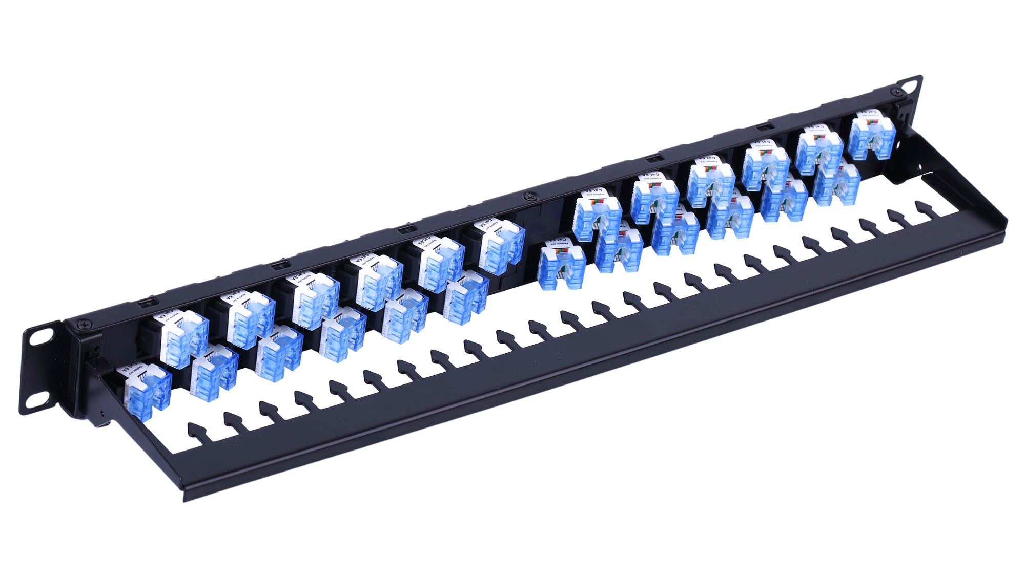 Pannello Patch UTP 24 Posti RJ45 Cat.6A Uscita Inclinata 1U Nero - Miniatura 2