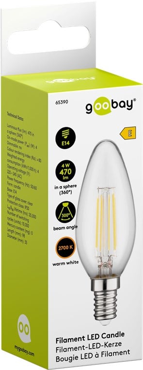 Lampadina LED Candela E14 Bianco Caldo 4W Filamento Classe E - Miniatura 2