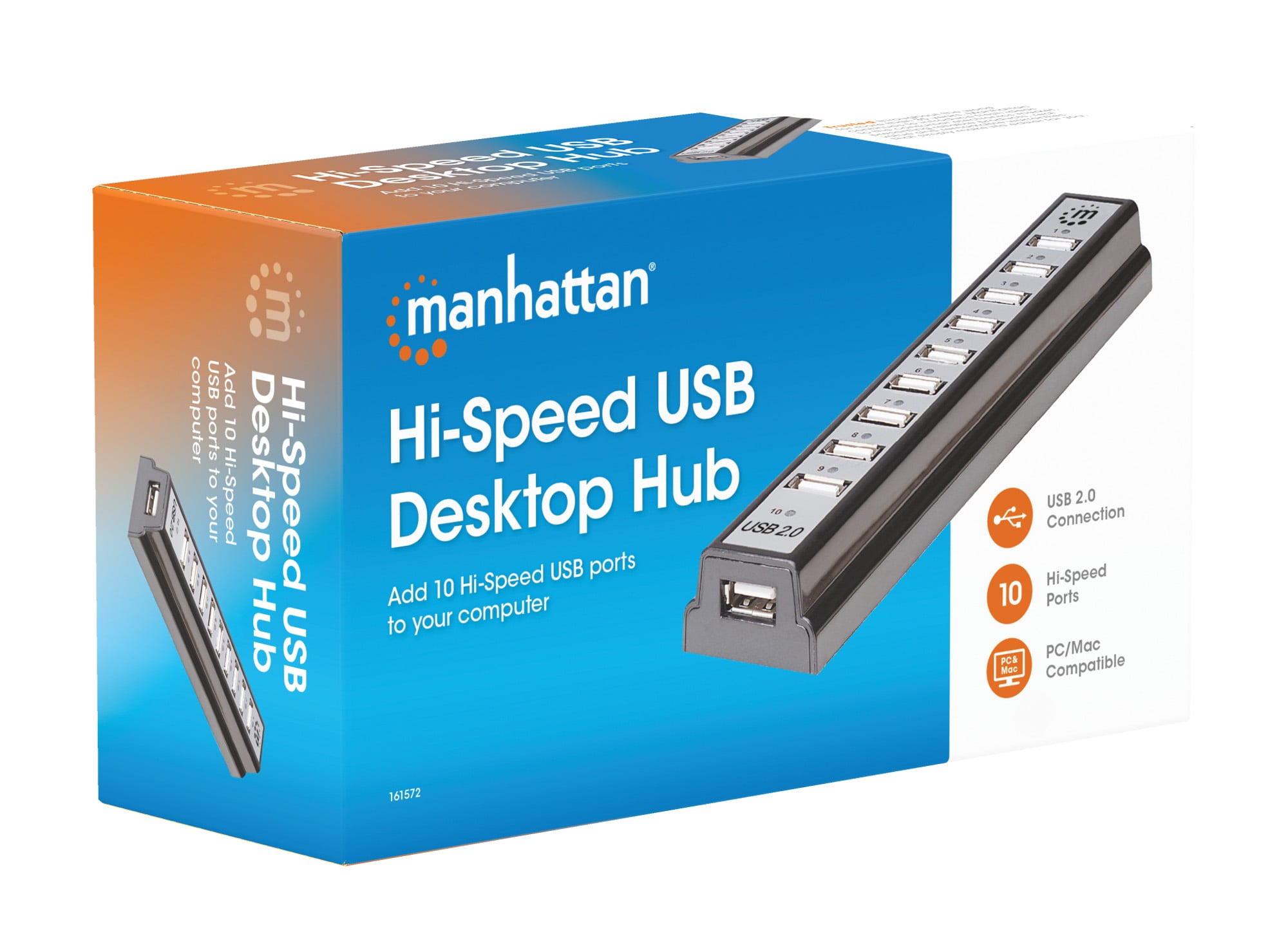 Hub USB 2.0 Hi-Speed 10 Porte da Tavolo con Alimentatore - Miniatura 2