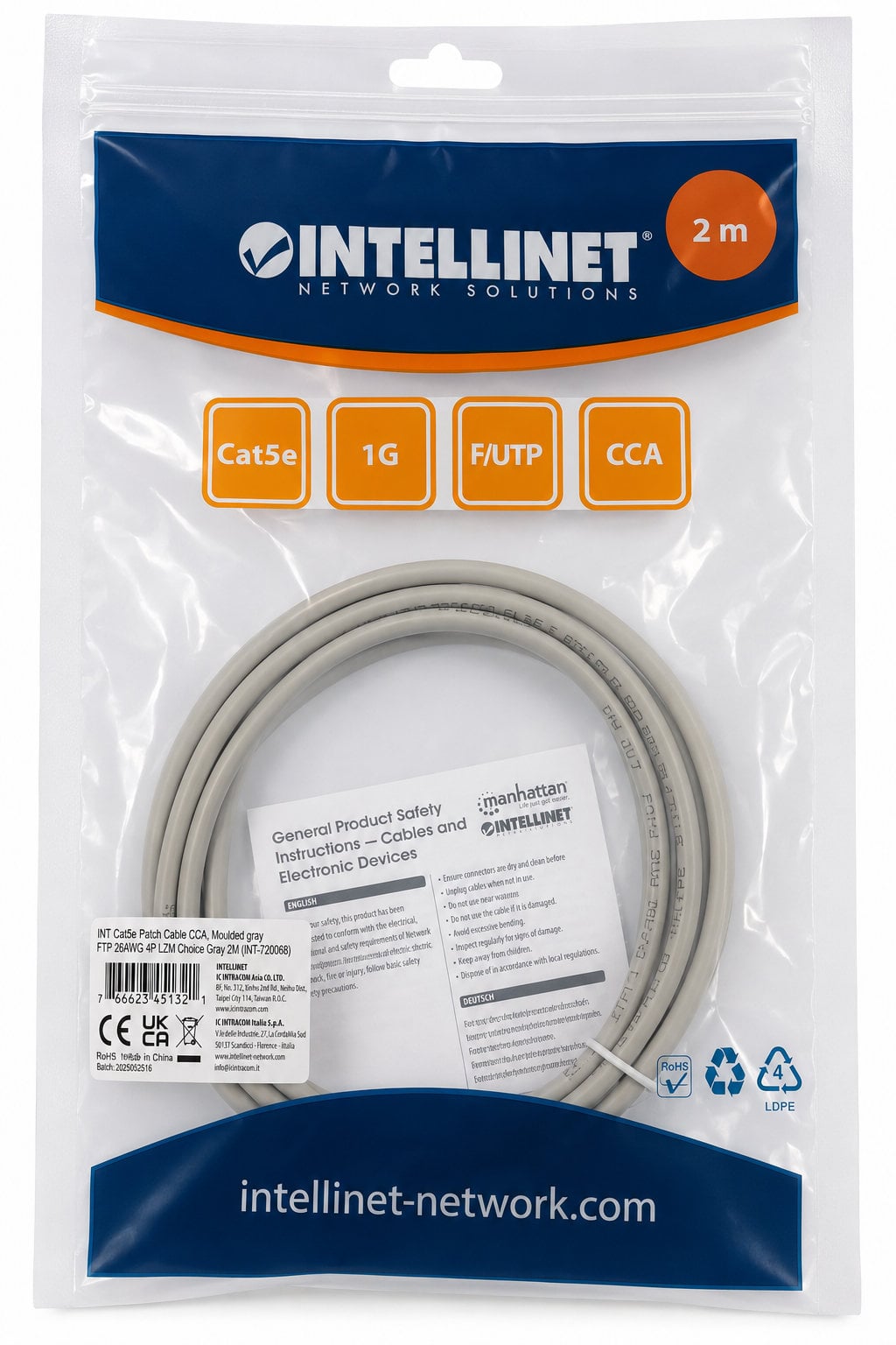 Cavo di Rete Patch in CCA Cat.5E Schermato F/UTP 2 metri Grigio - Miniatura 2