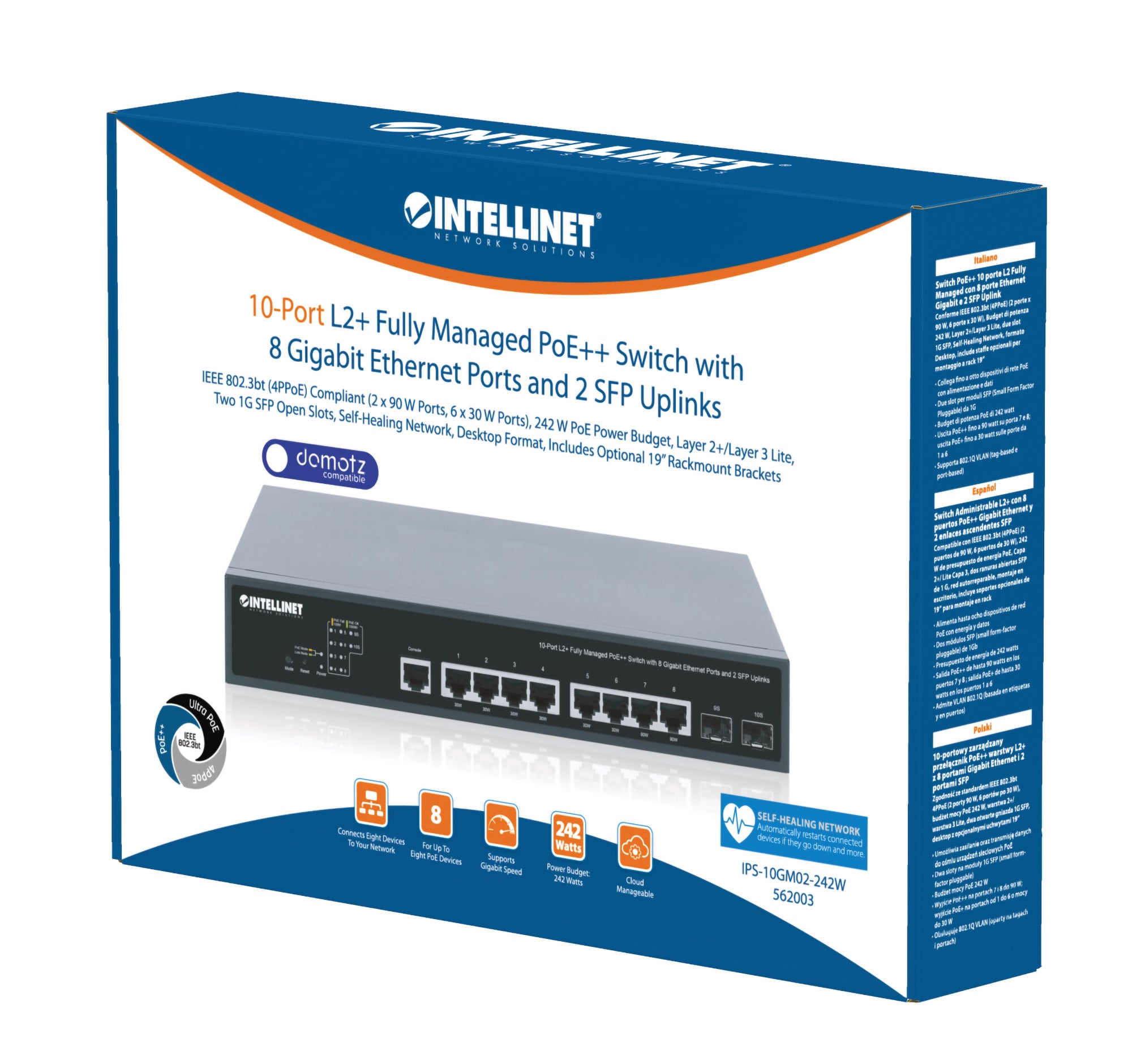 Switch PoE++ 10 porte L2 Fully Managed con 8 porte Ethernet Gigabit e 2 SFP Uplink - Miniatura 2