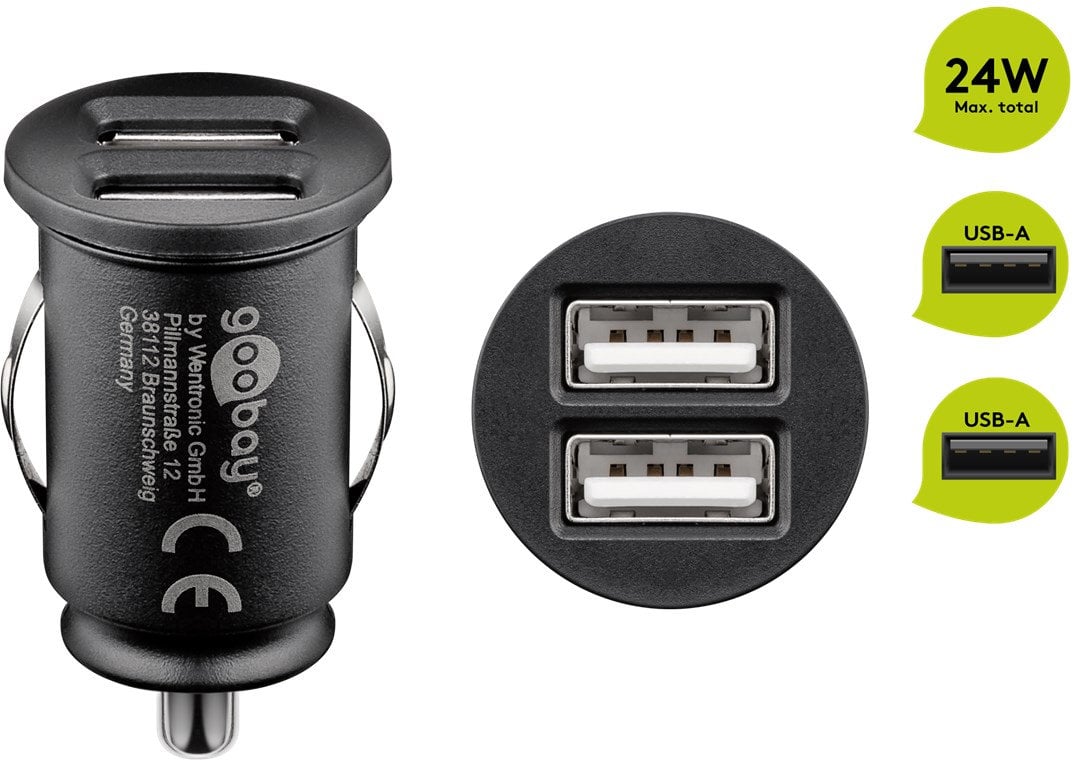 Caricatore Compatto da Auto 2 porte USB max.24W/4.8A Nero - Miniatura 2