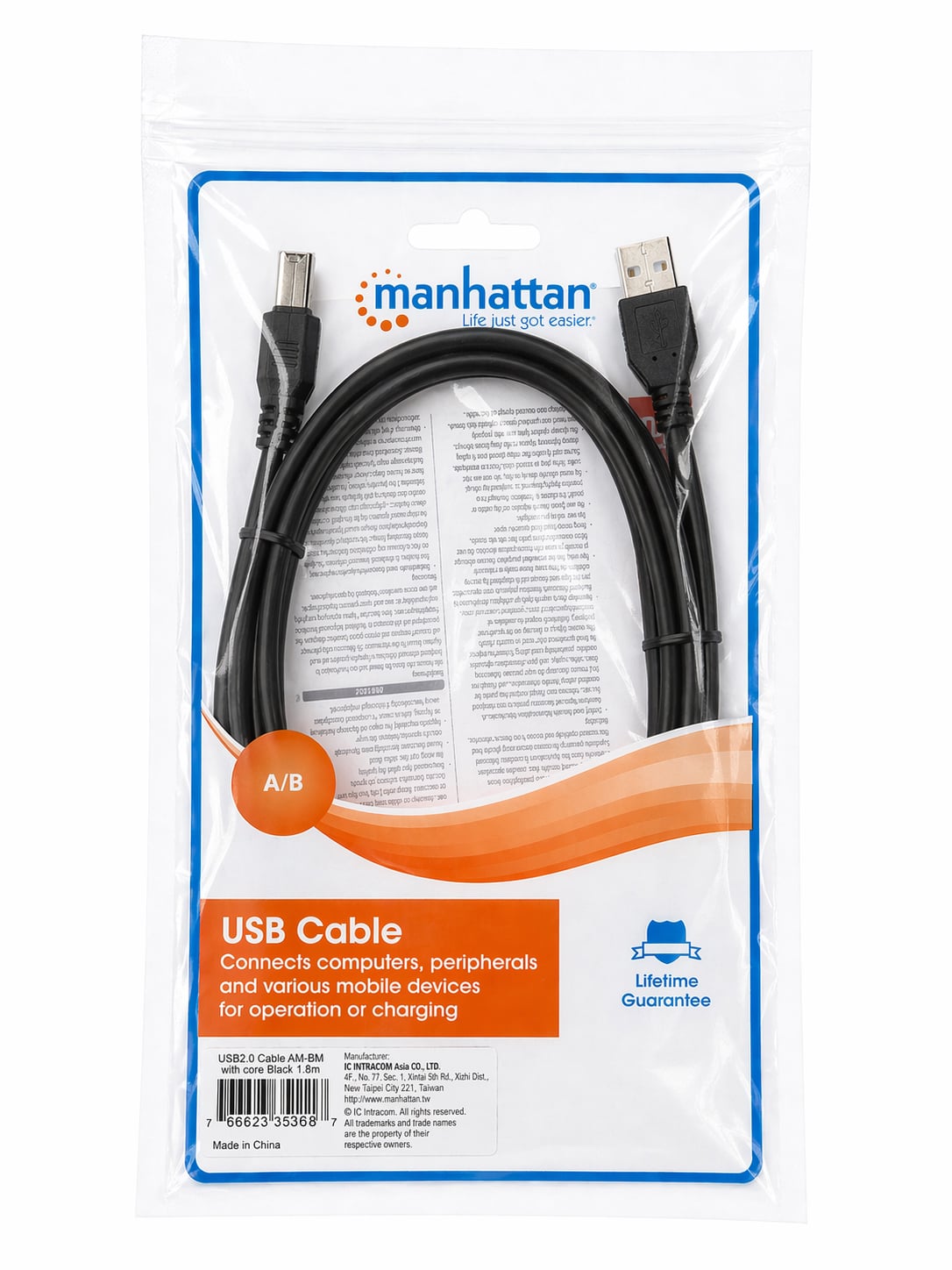 Cavo USB 2.0 A M / B M 1.8m con Ferrite Doppia Schermatura Nero - Miniatura 2
