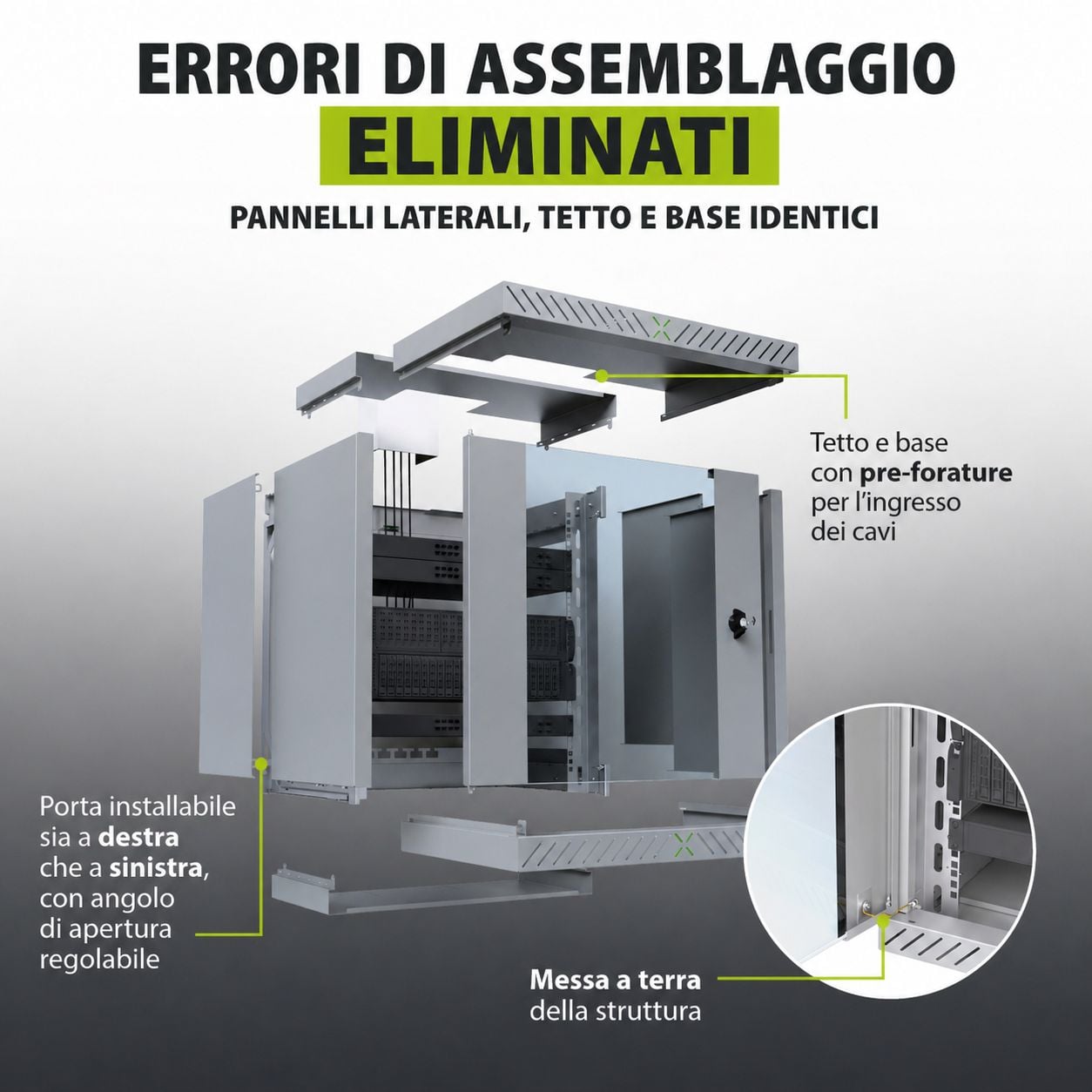 Armadio Rack 19'' a Muro 12U da Assemblare Profondità 400-600 mm Nero - Miniatura 2