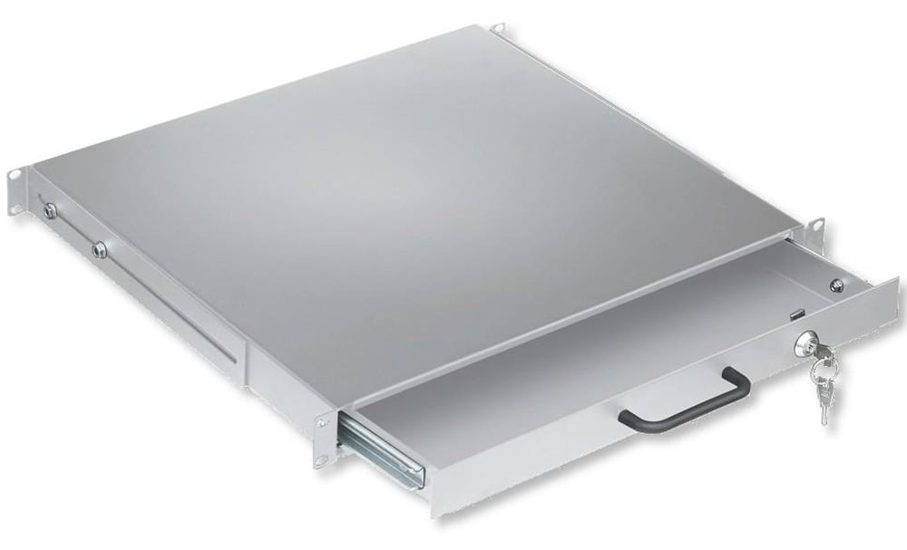 Cassetto Porta Tastiera 1U per Armadi Rack 19'' con Serratura Grigio - Miniatura 2