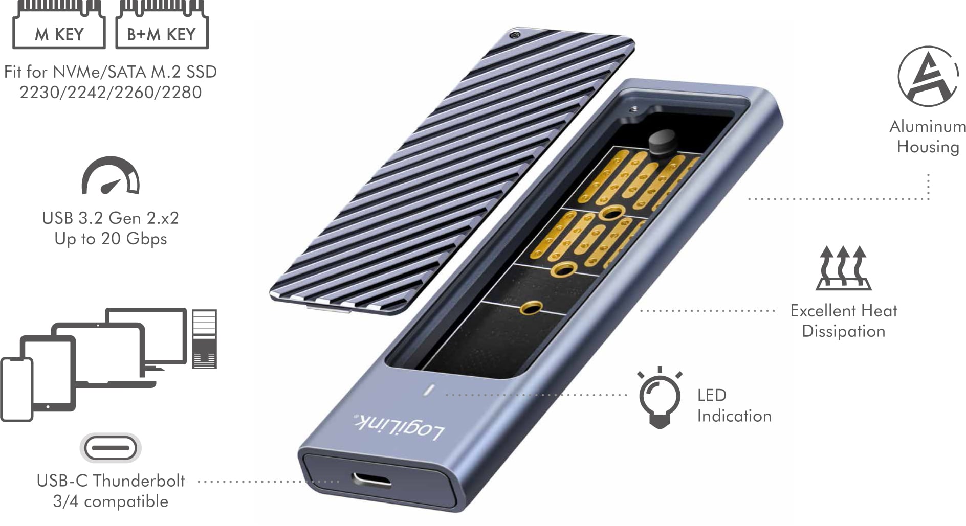 Box Esterno USB-C™ 3.2 Gen 2 per SSD M.2 NVMe e SATA - Miniatura 2
