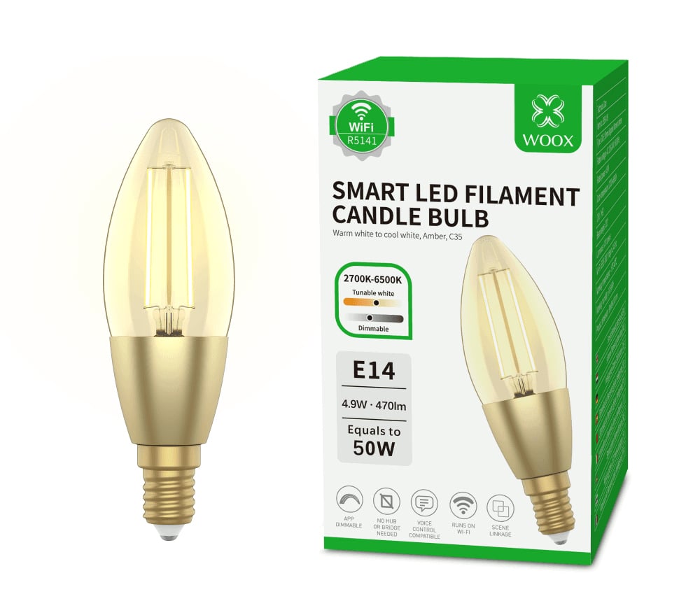 Lampadina Intelligente Candela E14 Ambra Calda 4,9W LED a Filamento Alexa Google Assistant Classe F, R5141 - Miniatura 2