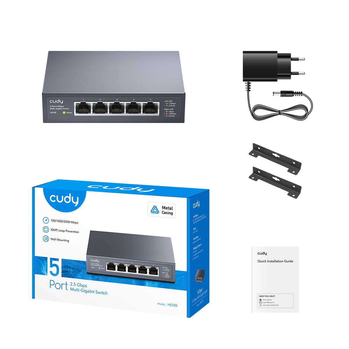 Switch con 5 Porte 2.5G Ethernet Custodia in Metallo, HS105 - Miniatura 2