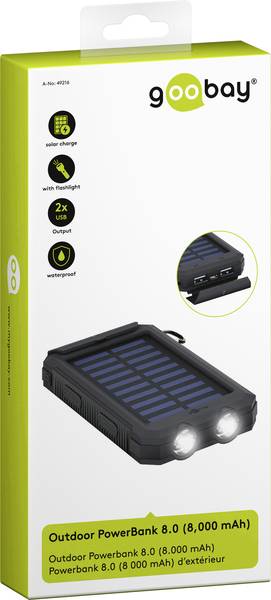 Powerbank Outdoor Energia Solare 8000 mAh con Torcia IP45 2xUSB Nero - Miniatura 2