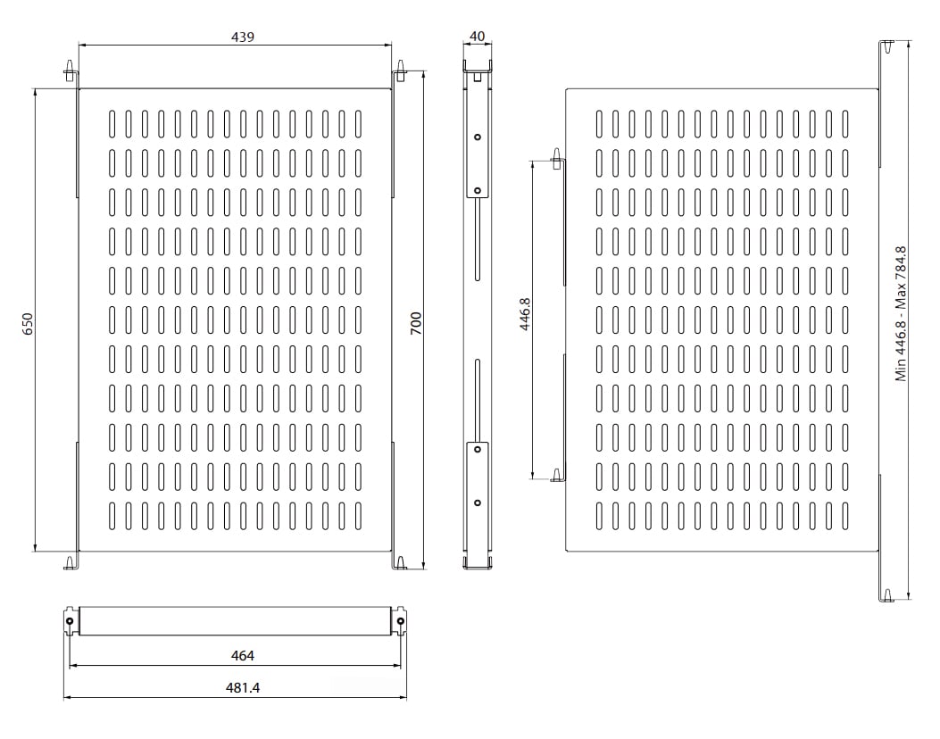 Base per Armadi 19'' Ripiano a Profondità Adattabile per Server Rack 1U Nero - Miniatura 2
