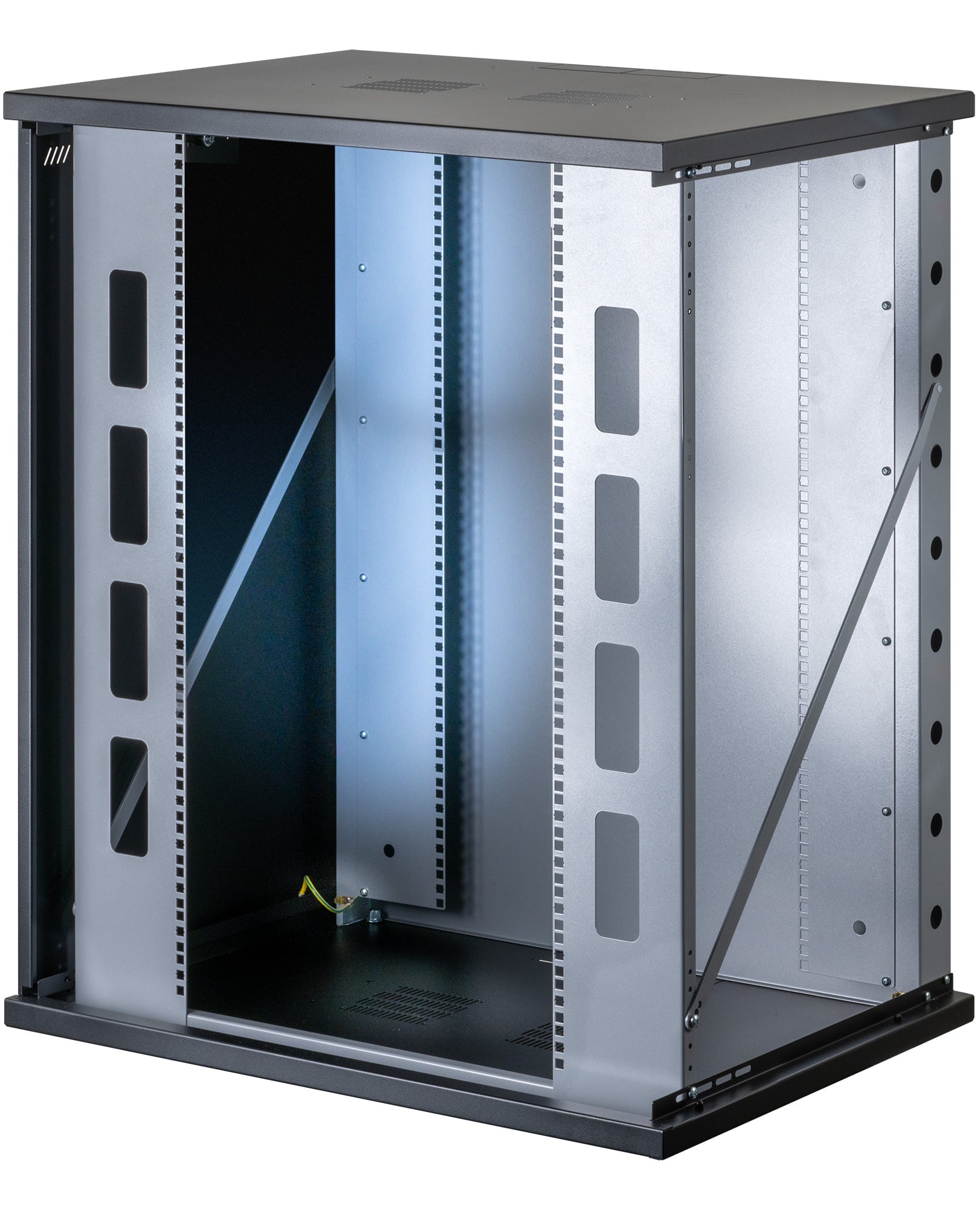 Armadio Rack 19'' a Muro 16U P 600mm L 800mm Porta Vetro Nero - Miniatura 2