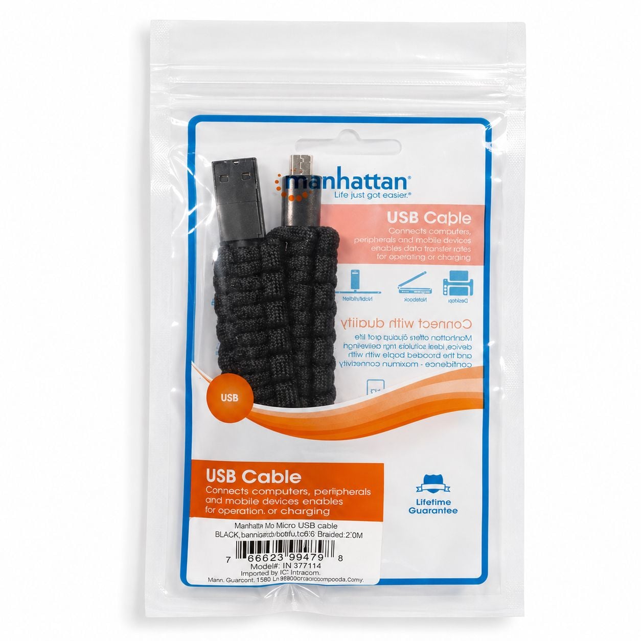 Bracciale Paracord con Micro USB Nero - Miniatura 2