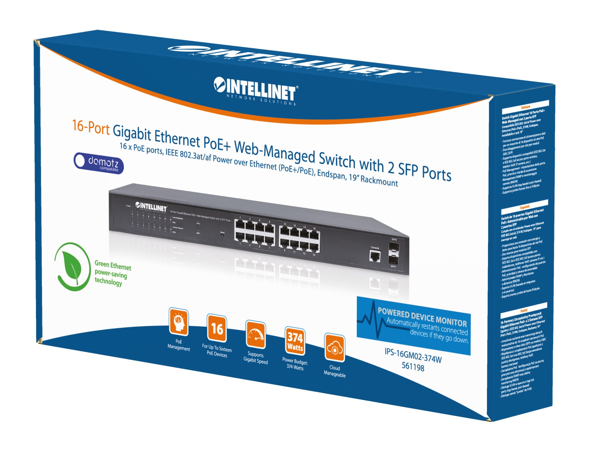 Switch Gigabit Ethernet 16 Porte PoE+ Web Managed con 2 Porte SFP - Miniatura 2