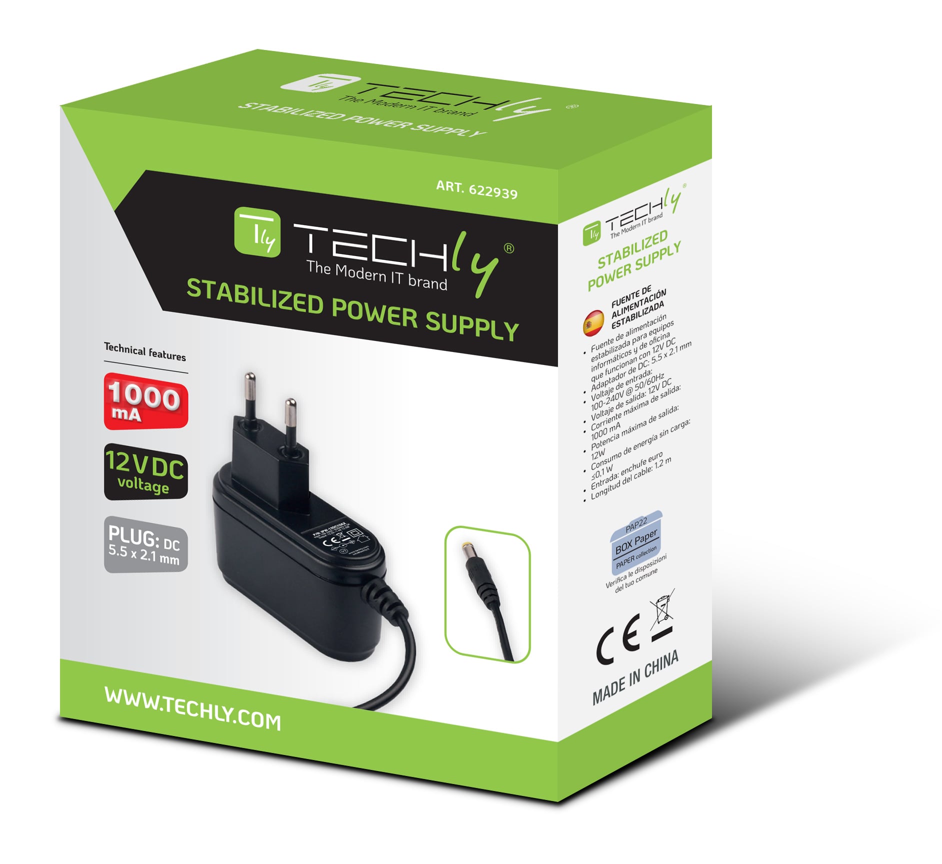 Alimentatore Universale Stabilizzato 12V 1000mA Plug 5.5 x 2.1 mm Nero - Miniatura 2