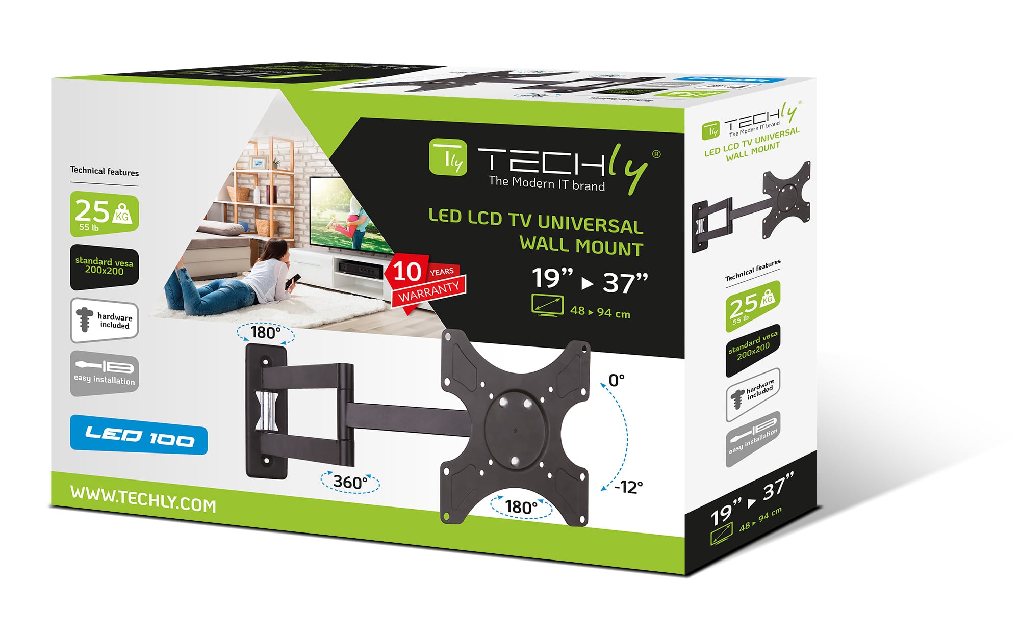 Supporto a muro per TV LED LCD 19-37'' inclinabile 3 snodi nero - Miniatura 2