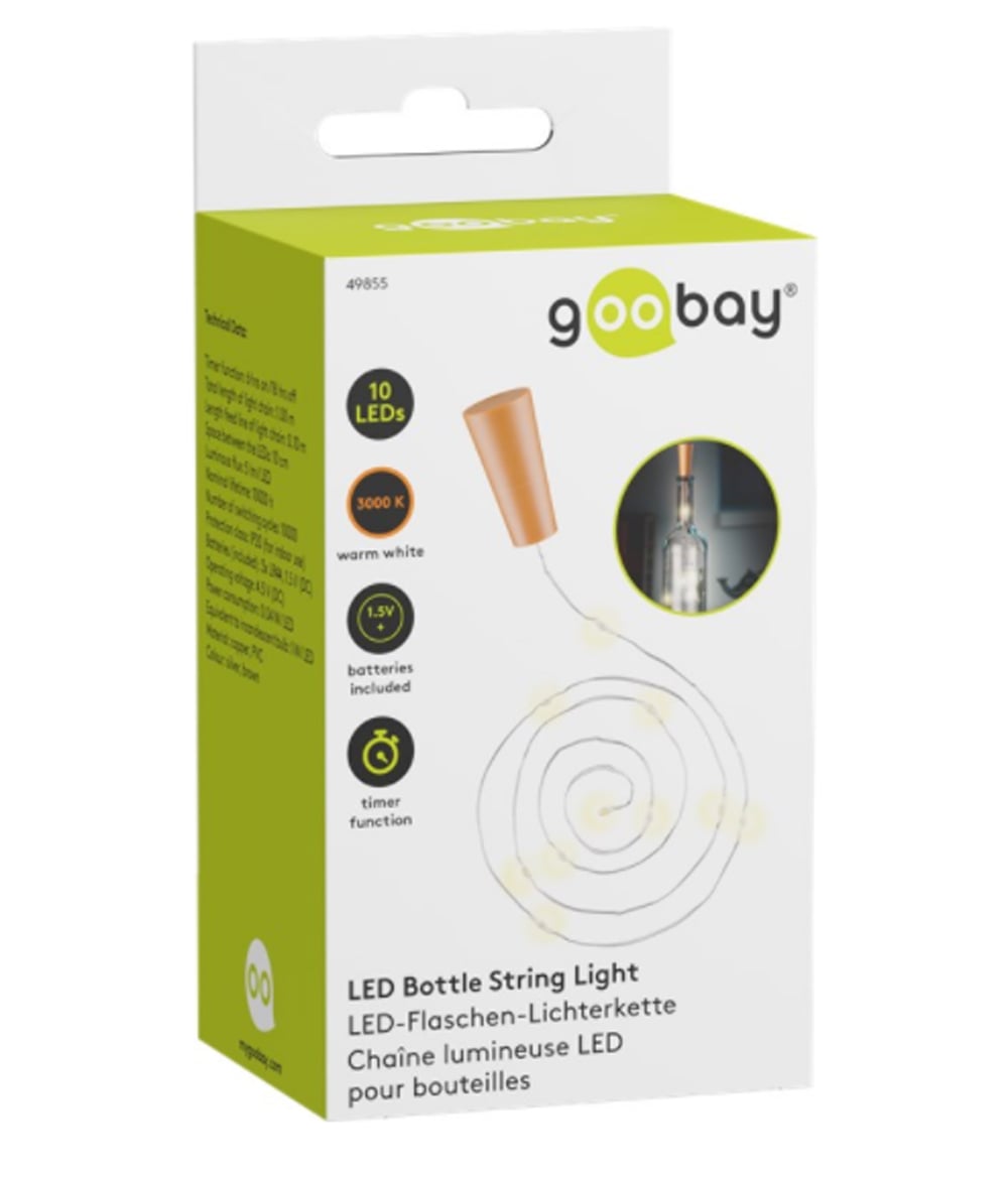 Strip 10 LED con Timer Bianco Caldo per Bottiglia - Miniatura 2