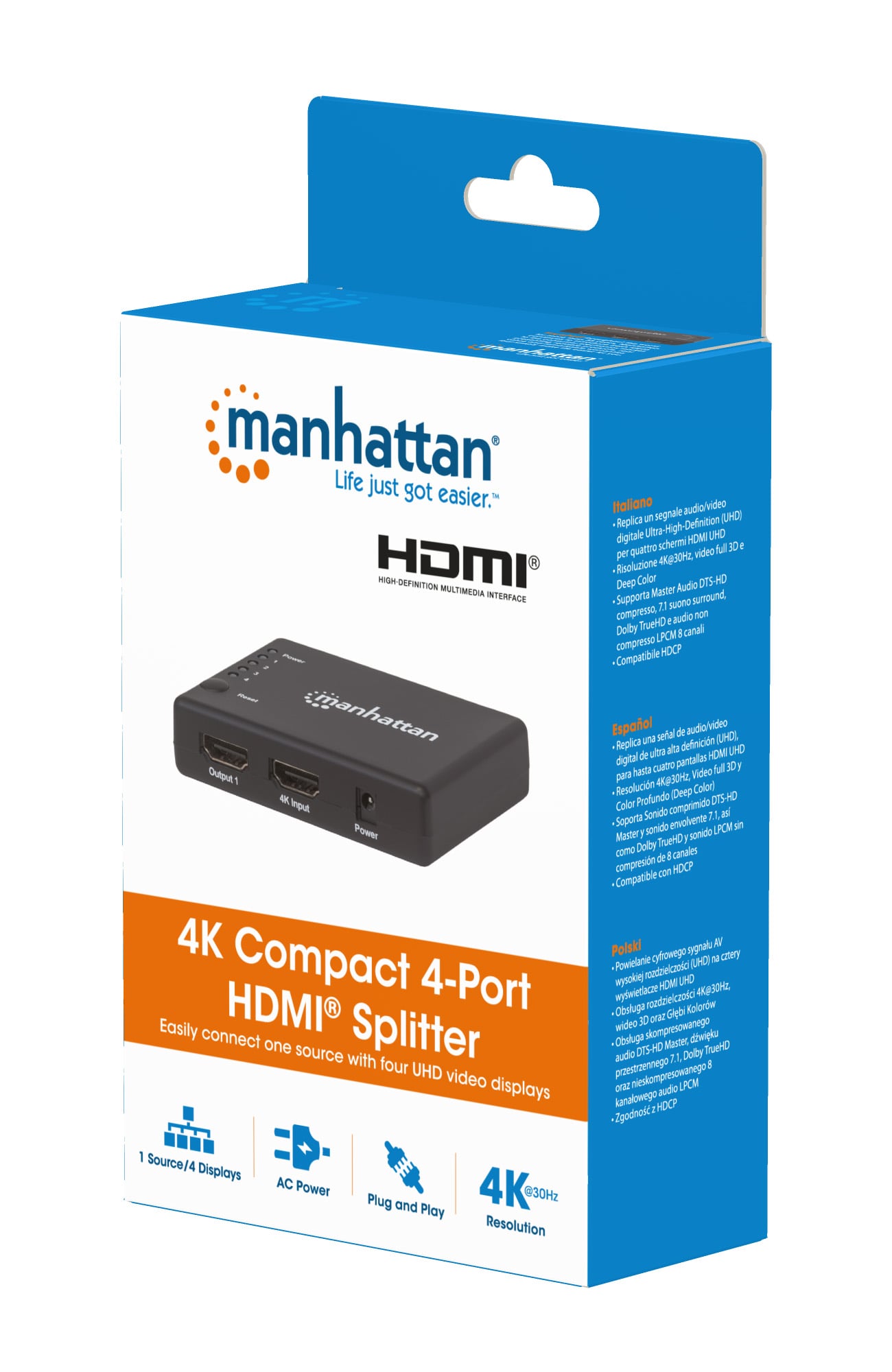 Splitter HDMI 4K UHD 3D con LED 4 vie - Miniatura 2