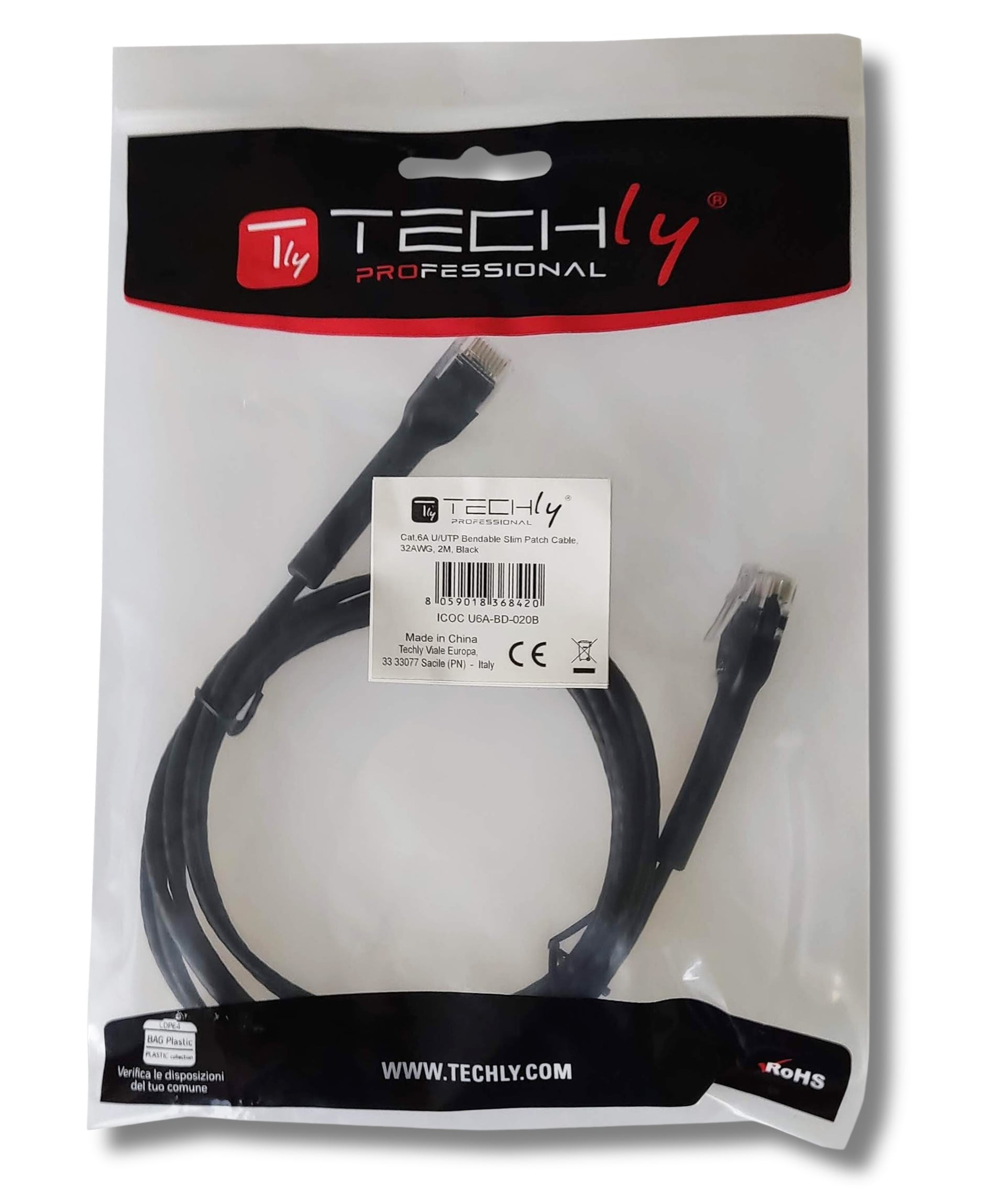 Cavo Slim Patch di Rete Pieghevole in Rame Cat.6A U/UTP 2m Nero - Miniatura 2