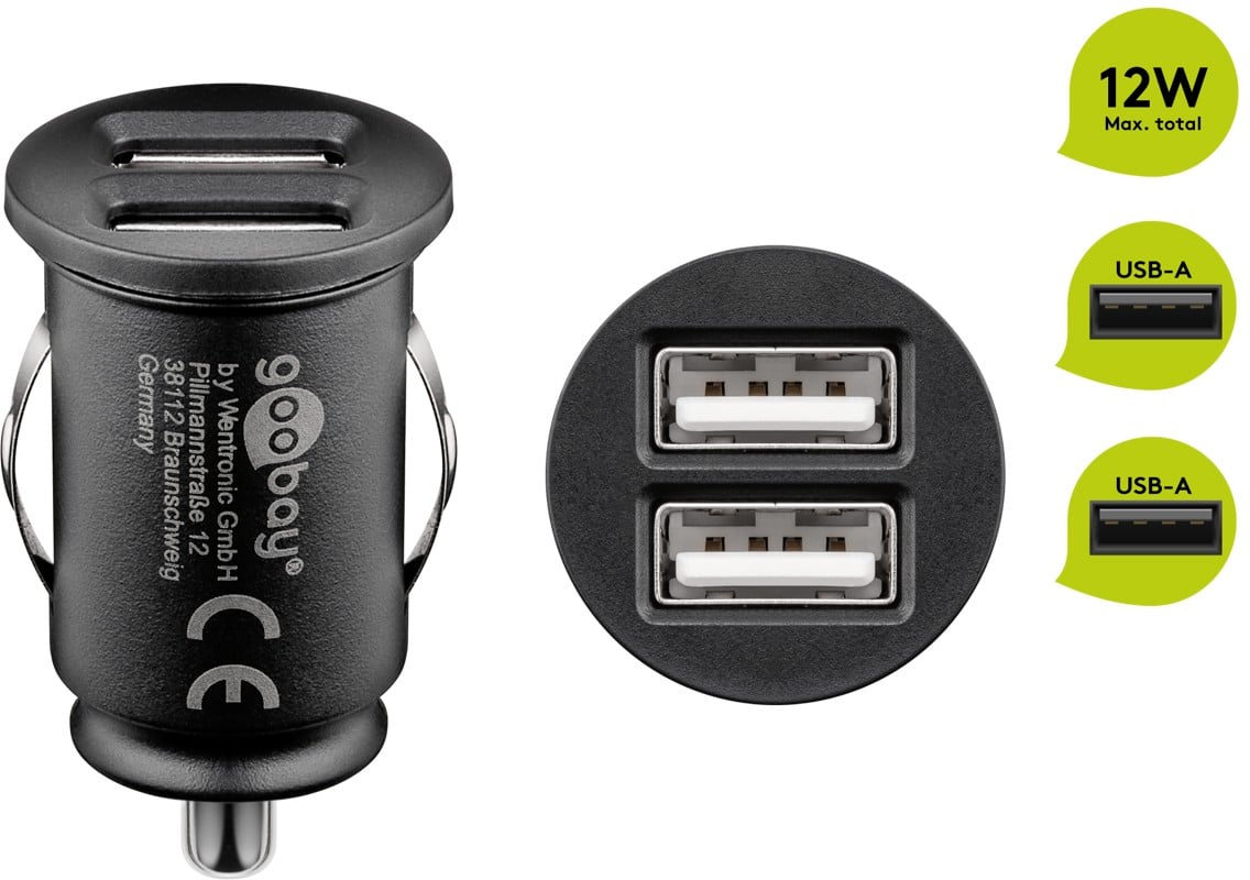 Caricatore Compatto da Auto 2 porte USB max.12W/2.4A Nero - Miniatura 2