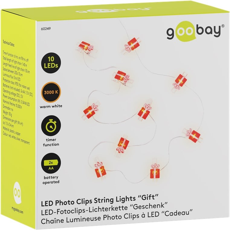 Stringa 10 LED con Clip Pacchetto Regalo per Appendere Foto IP20 con Timer - Miniatura 2