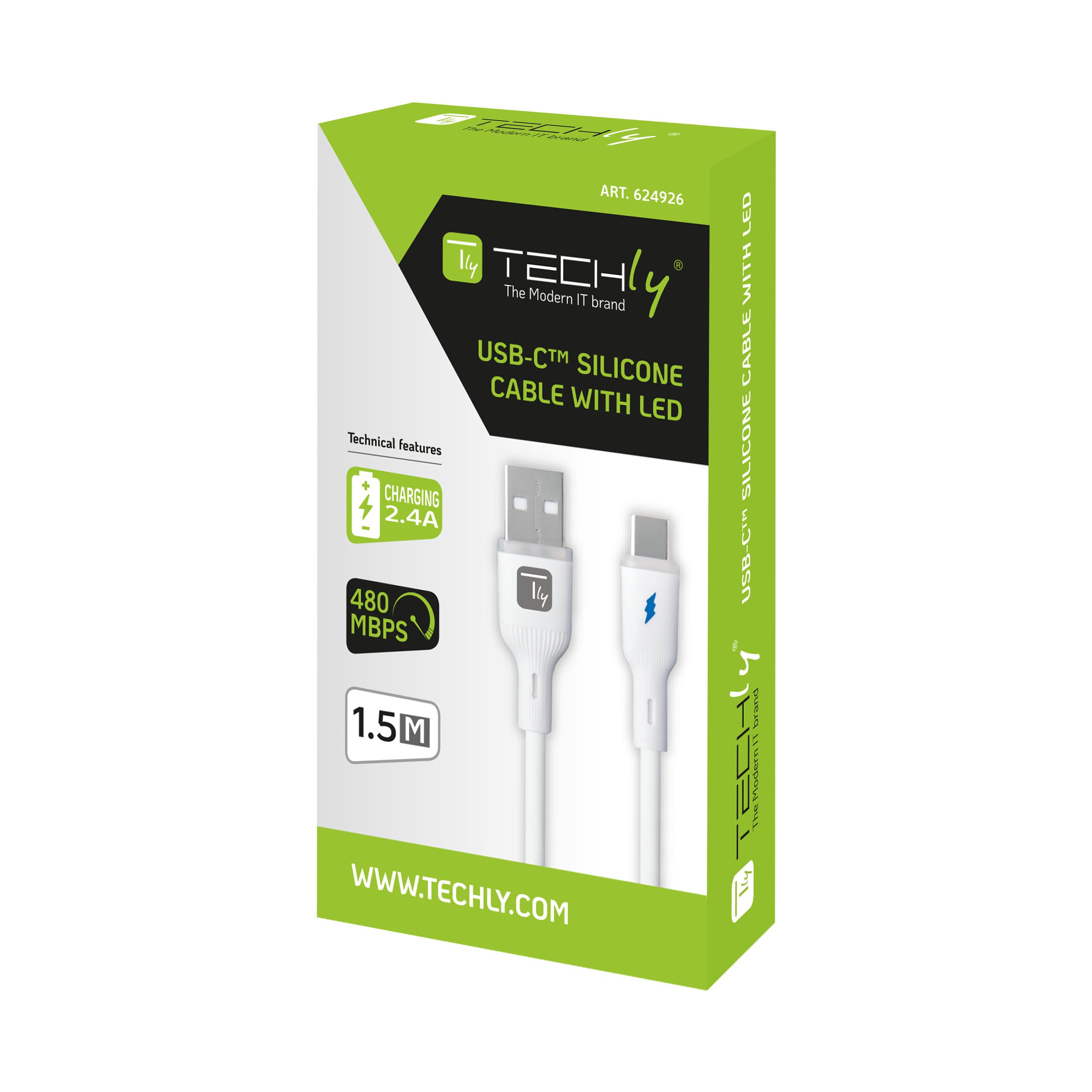 Cavo USB-C™ Maschio / USB A Maschio 2.0 2.4A 1,5 m Silicone con Led, Bianco - Miniatura 2