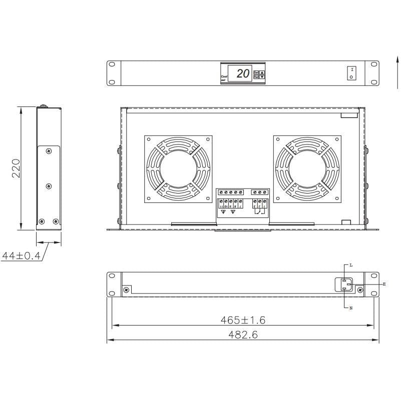 Gruppo 2 Ventole 1U per Rack 19'' con Termostato LED Grigio - Miniatura 2