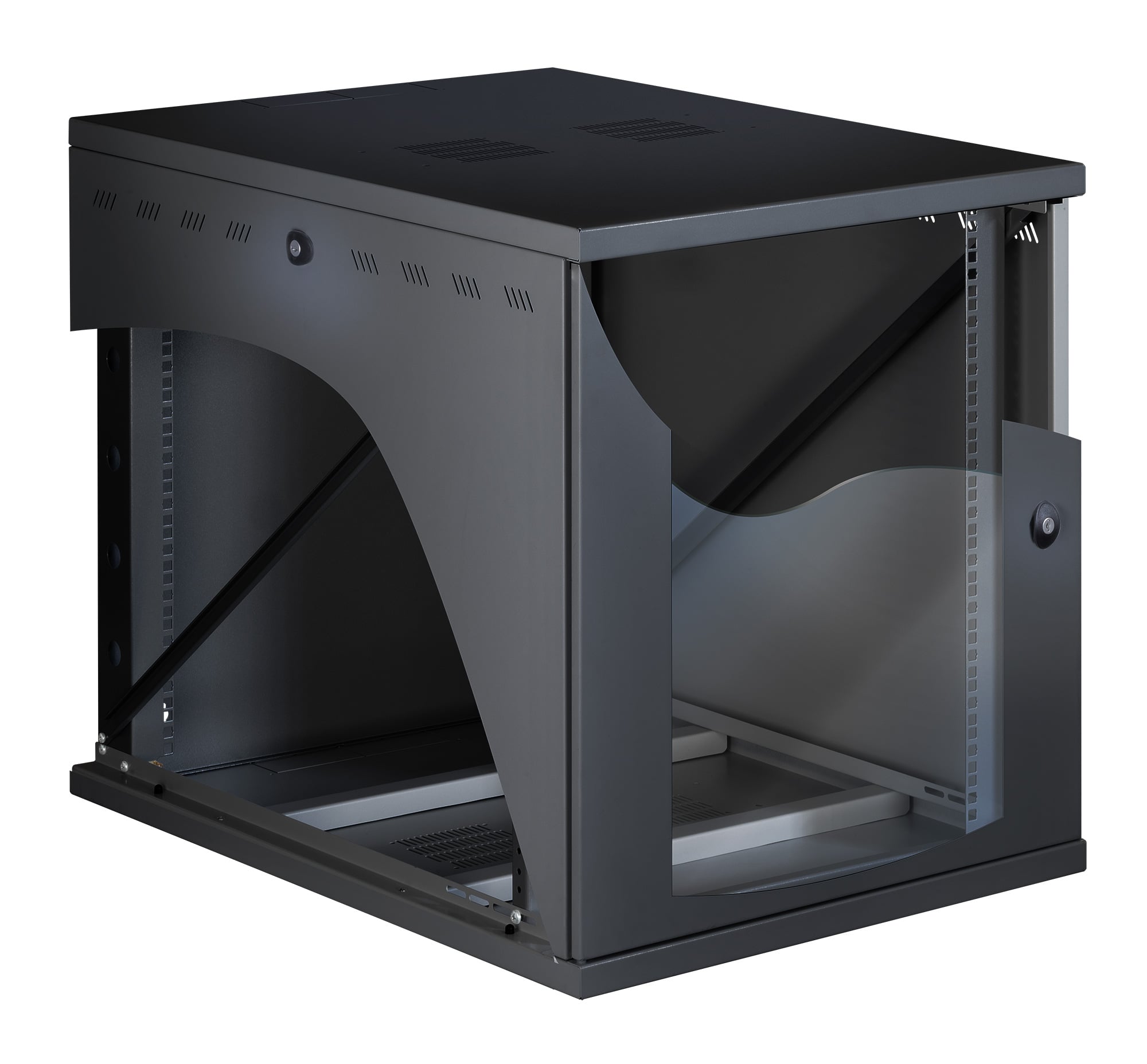 Armadio Rack 19'' a Muro 16U P 800mm L 600mm Porta Vetro Nero - Miniatura 2