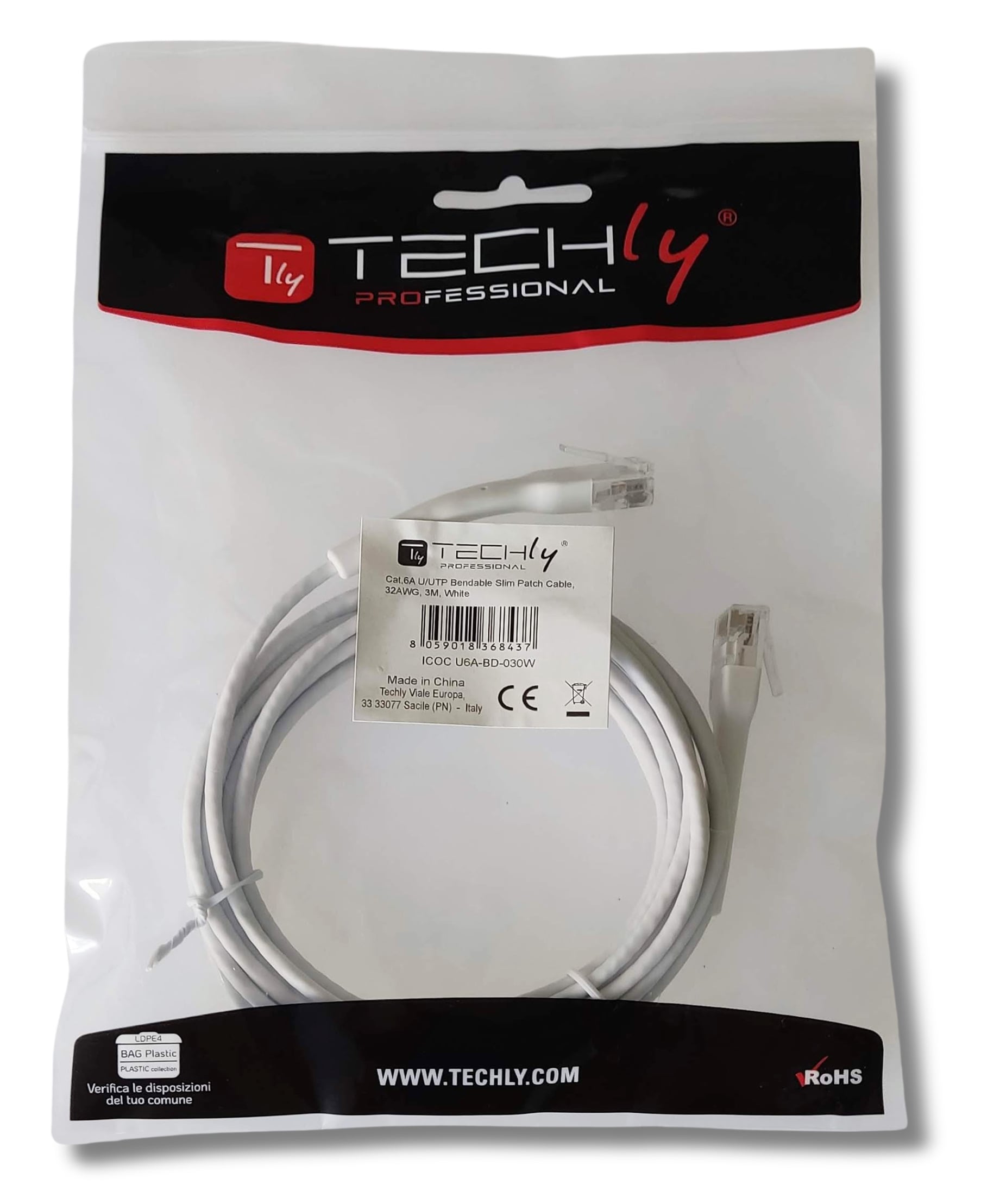 Cavo Slim Patch di Rete Pieghevole in Rame Cat.6A U/UTP 3 metri Bianco - Miniatura 2