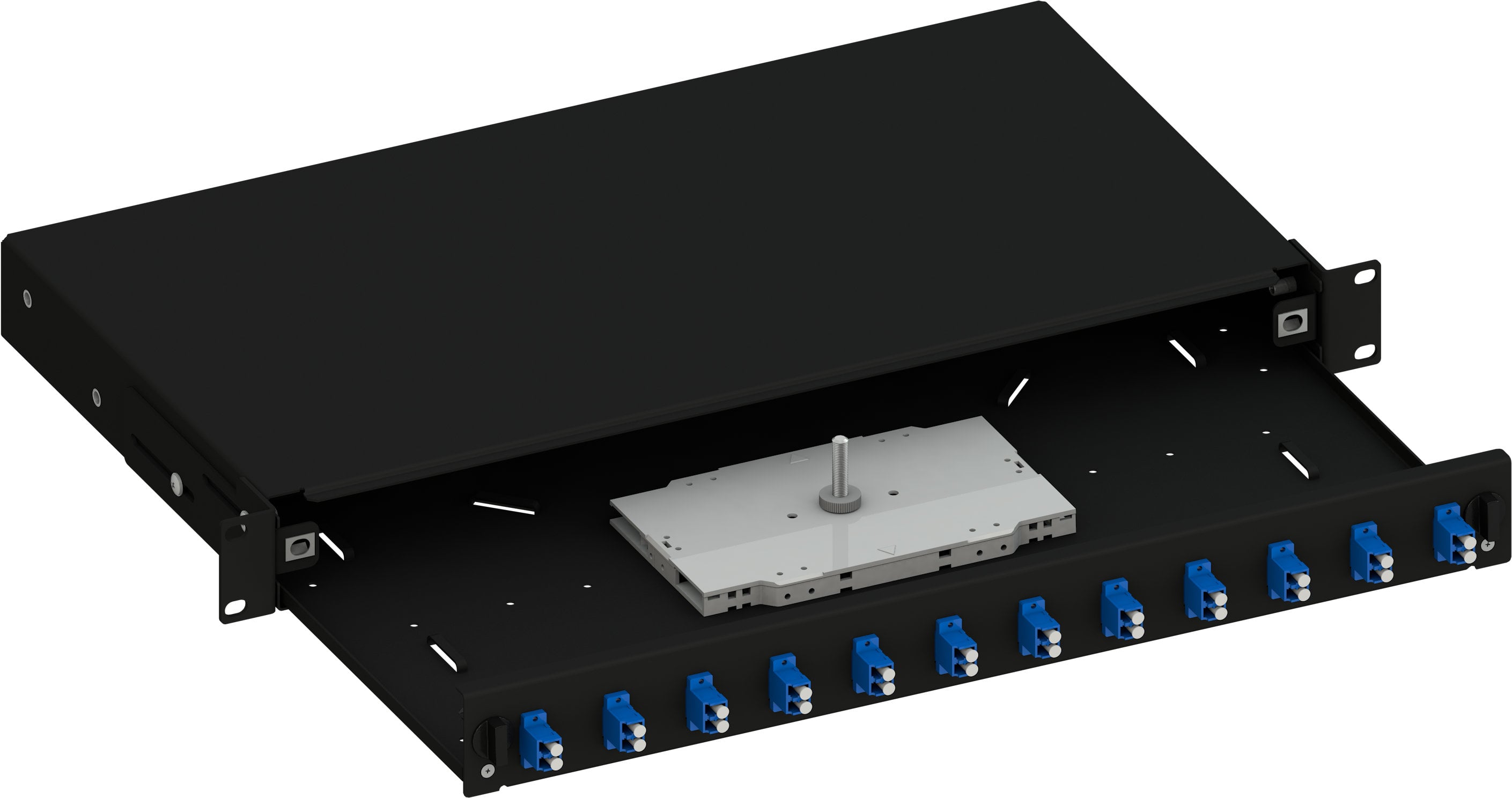 Cassetto Ottico 19'' con 12 Bussole LC Duplex Monomodale OS2 Nero - Miniatura 2