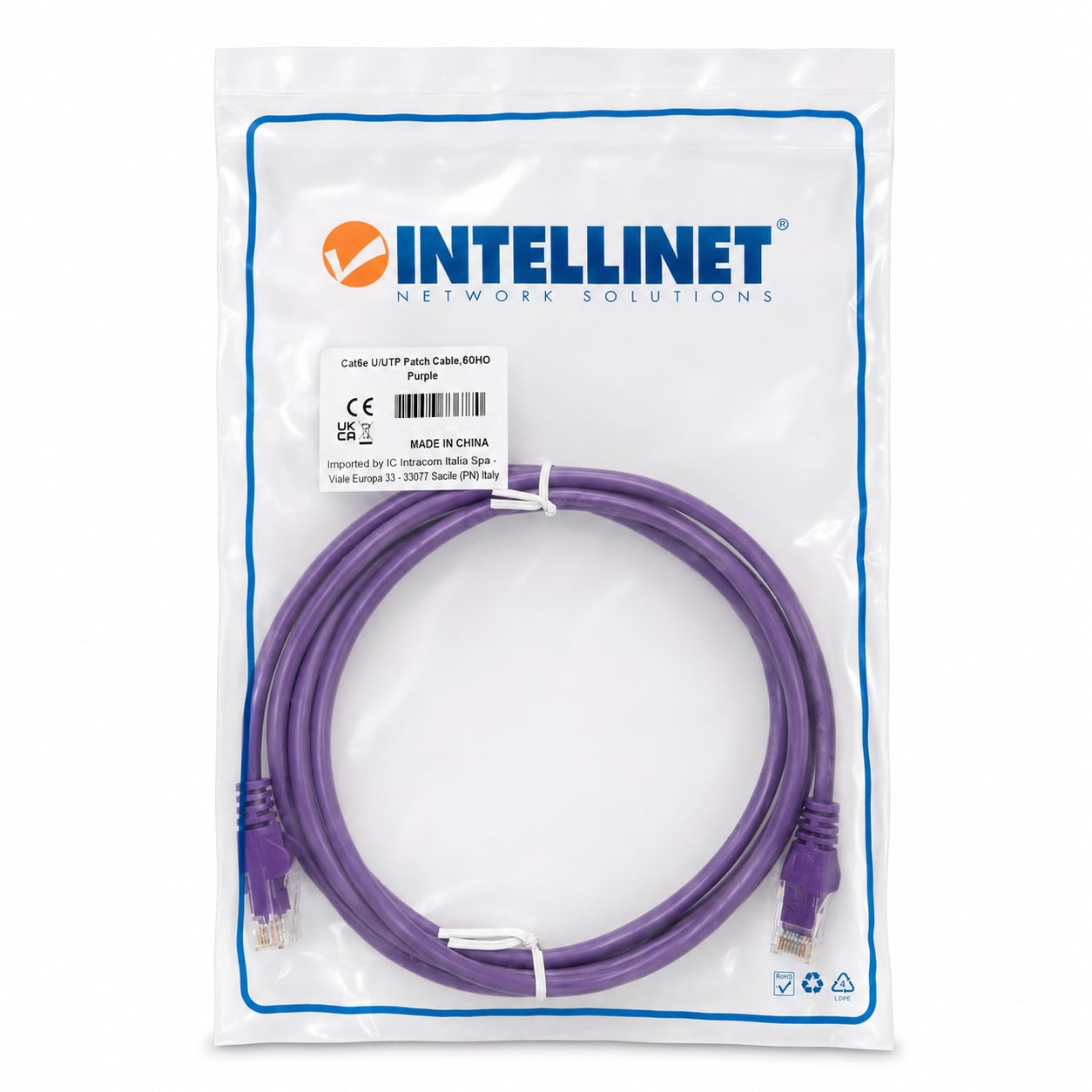 Cavo di rete Patch CCA Cat. 5e Viola UTP 1 mt - Miniatura 2