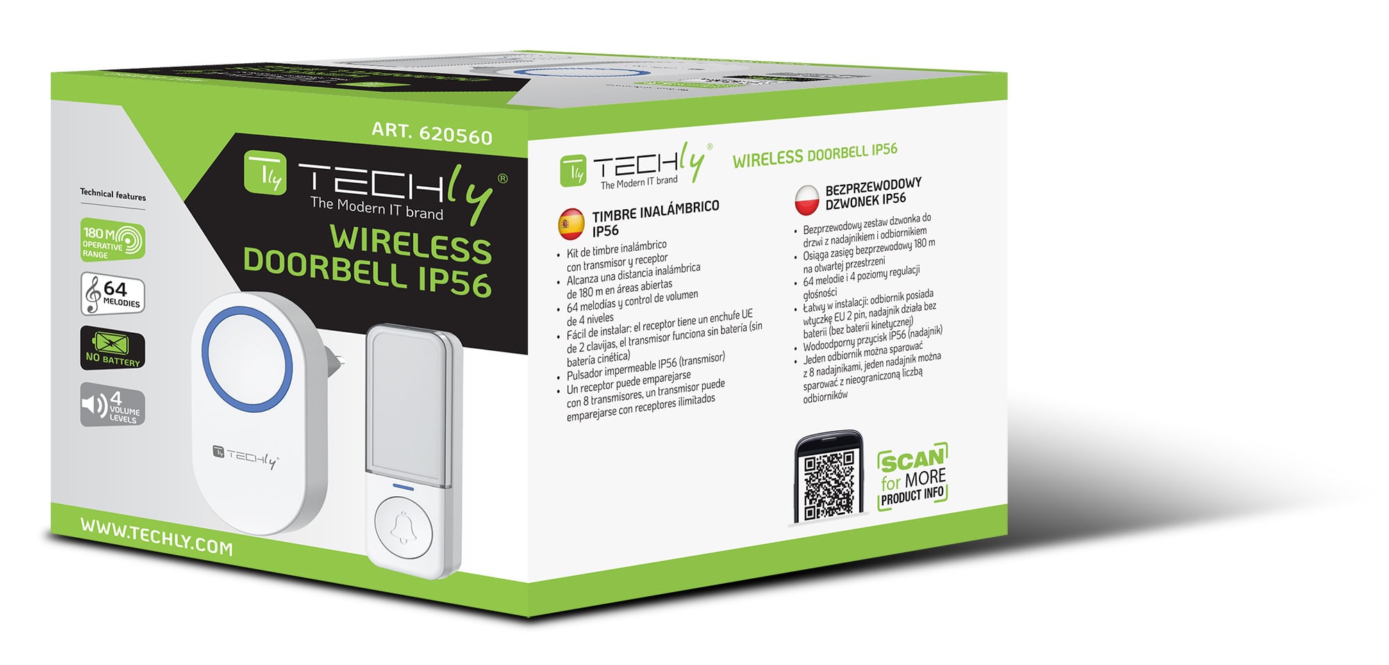 Kit Campanello Wireless fino a 180m con Pulsante IP56 Battery Free - Miniatura 2