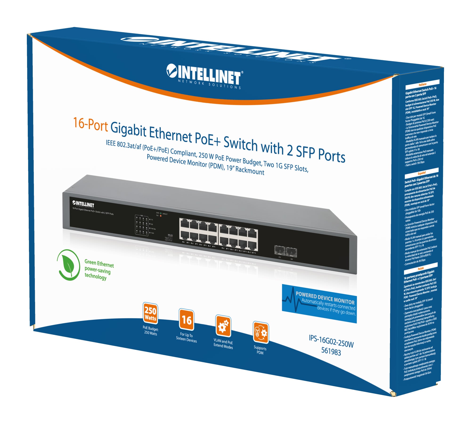 Gigabit Ethernet Switch PoE+ 16 porte con 2 porte SFP - Miniatura 2