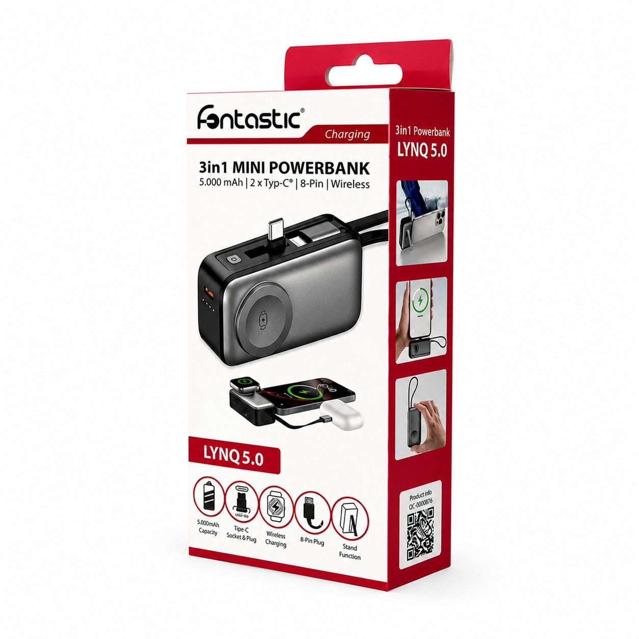Mini Powerbank 3in1 5000 mAh con 2 porte USB-C™, Nero - Miniatura 2