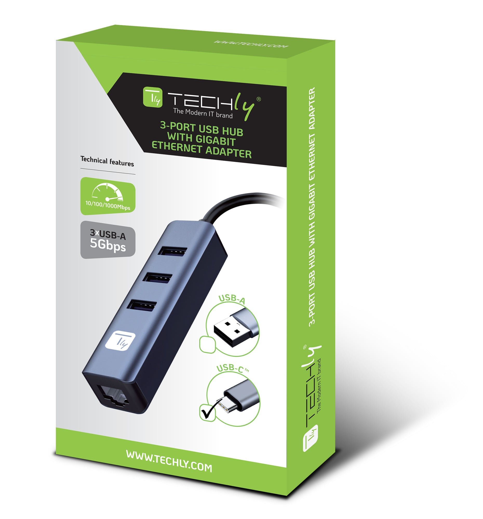 Adattatore Convertitore USB-C™ a RJ45 Gigabit con Hub 3 Porte USB 5 Gbps - Miniatura 2