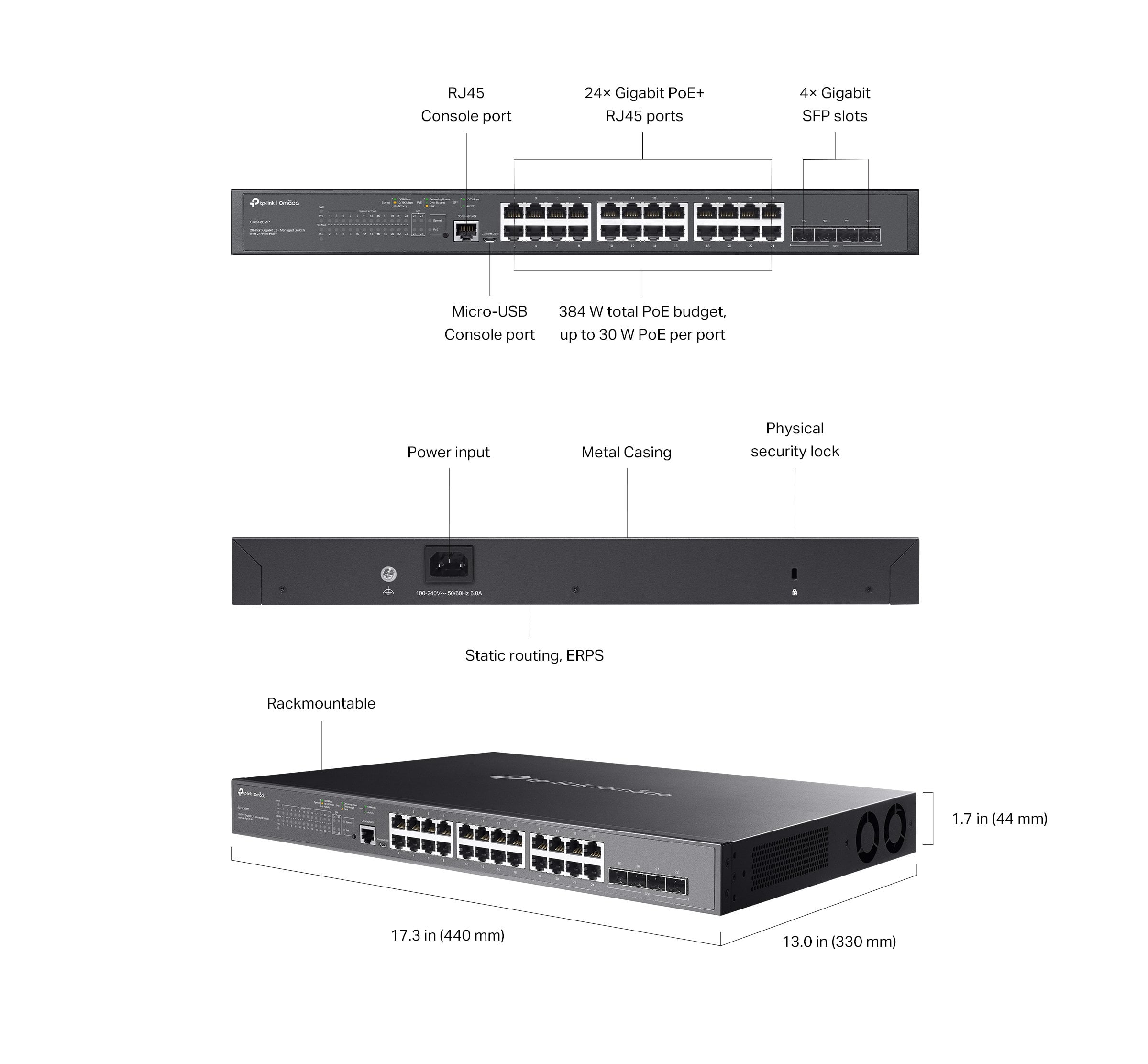 Switch Managed L2+ con 24 Porte Gigabit PoE+ e 4 Slot SFP, SG3428MP - Miniatura 2
