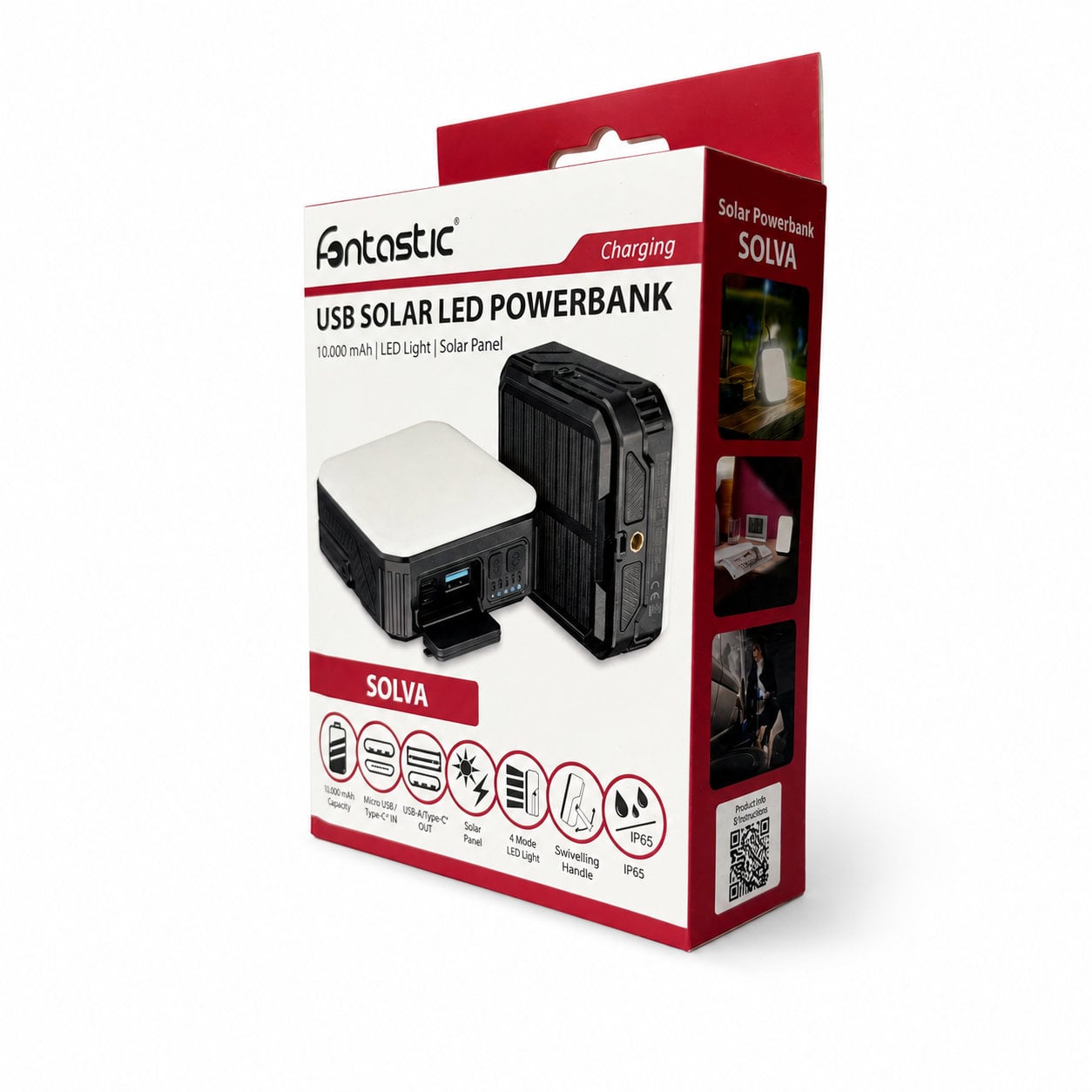 Powerbank Outdoor Energia Solare 10000 mAh con Lampada da Campeggio/Torcia IP65 2xUSB, Nero - Miniatura 2