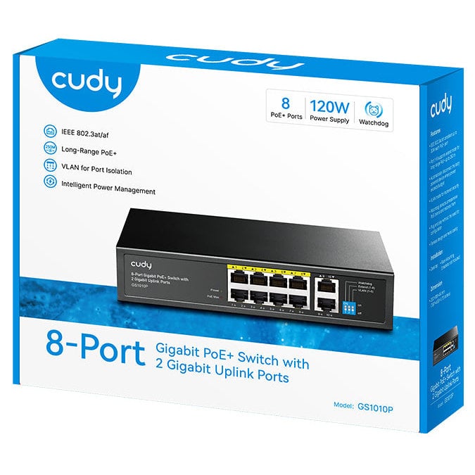 Switch Gigabit PoE+ 8 Porte con 2 Uplink GbE, GS1010P Nero - Miniatura 2