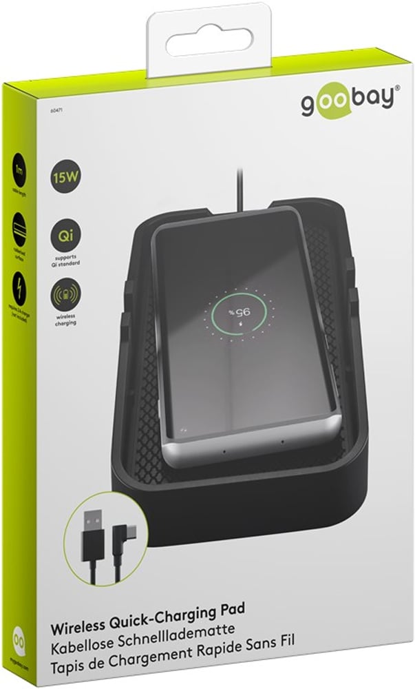Caricatore Smartphone Qi Wireless da Auto 15W Silicone Nero - Miniatura 2
