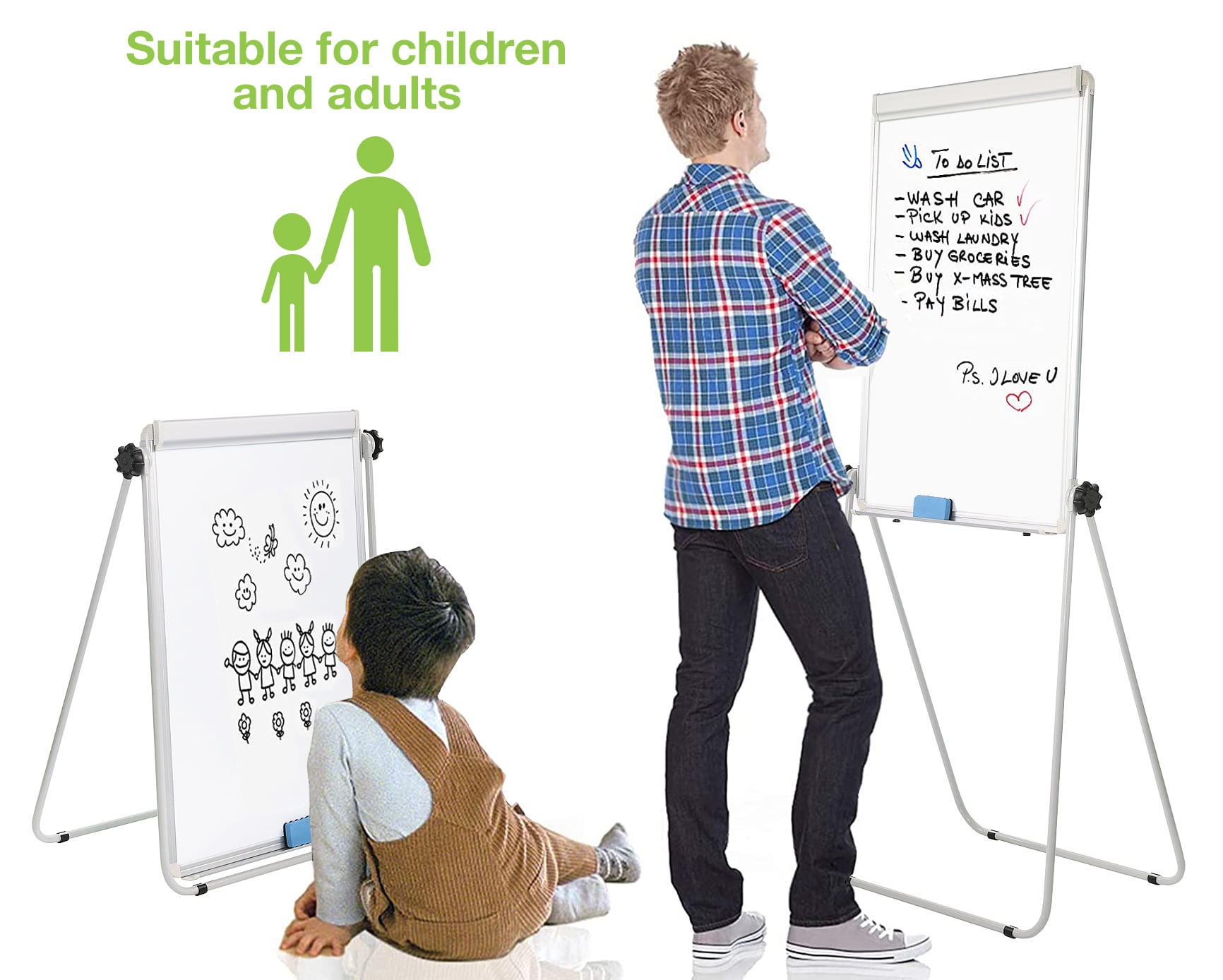 Lavagna Magnetica Bifacciale Flipchart Portatile 70x100 cm con Supporto - Miniatura 3