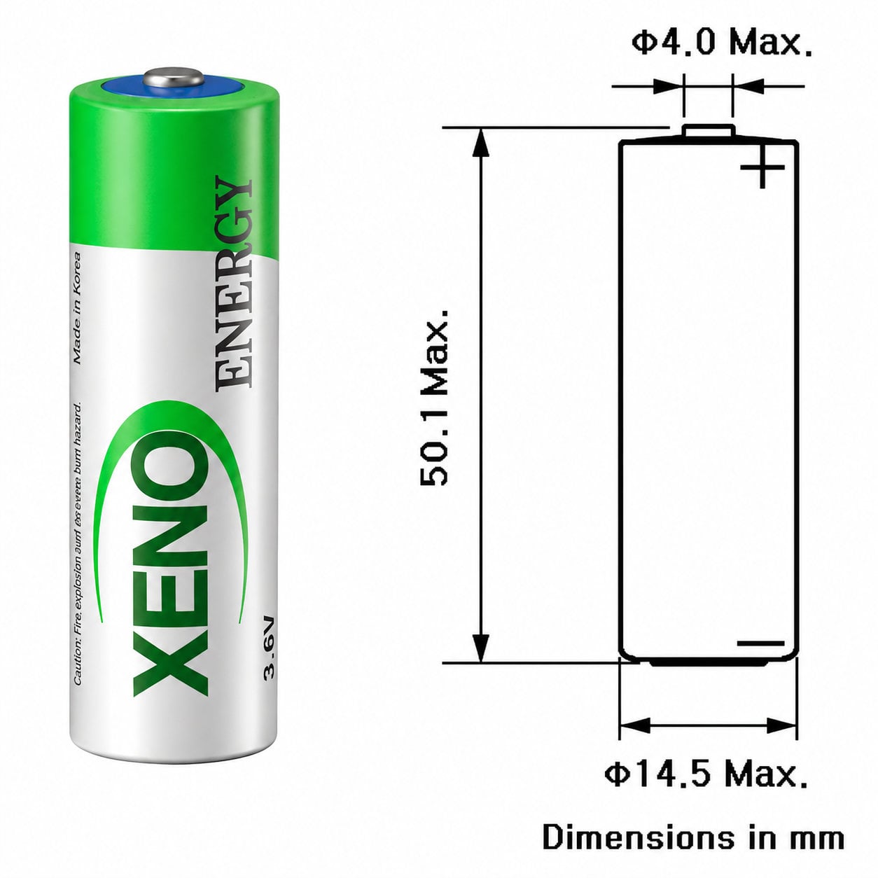 Batteria AA (ER14505) Assiale - 3,6 V 2400mA litio cloruro di tionile - Miniatura 3