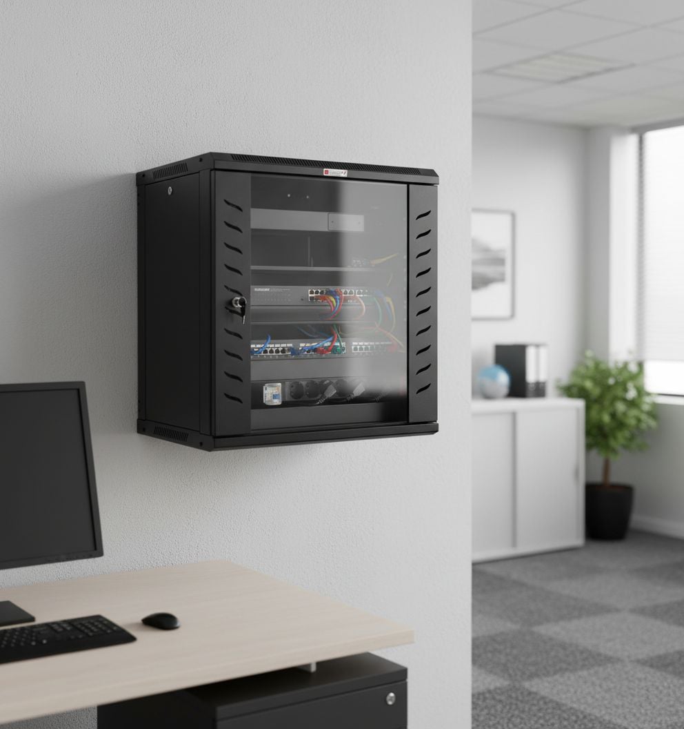 Armadio Rack 19'' a Muro 20 Unità P.600 mm Flat Pack Nero - Miniatura 3