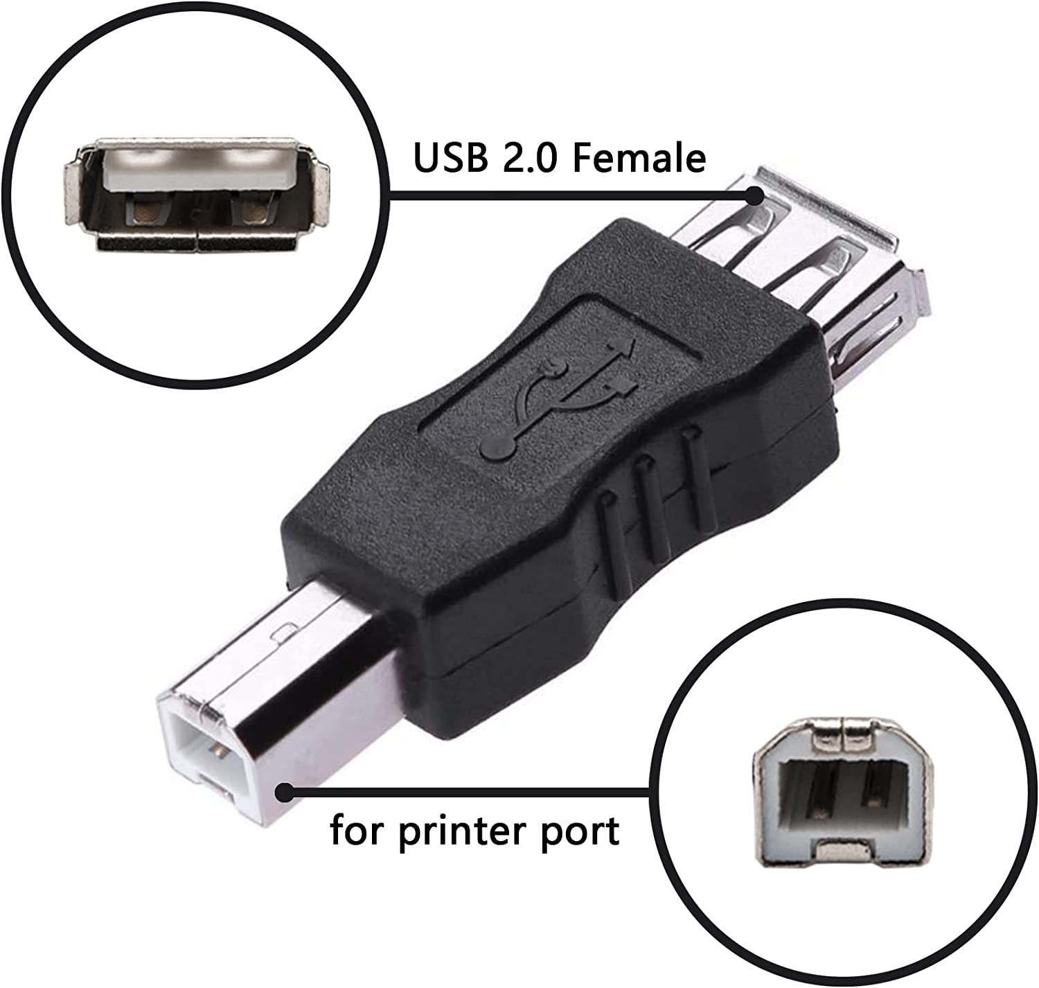 Adattatore Convertitore USB A Femmina USB B Maschio Nero - Miniatura 3