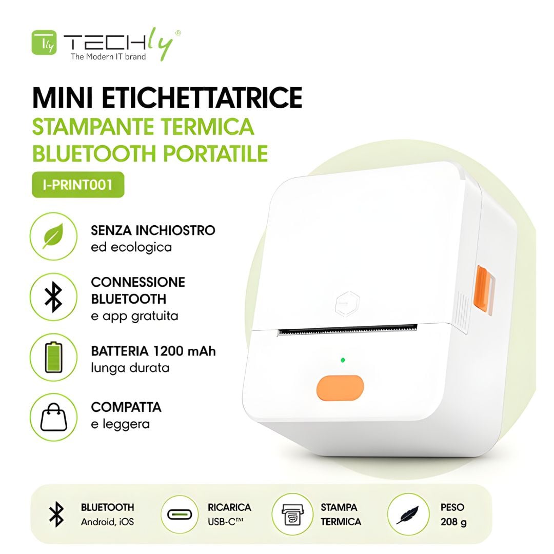 Mini Etichettatrice Stampante Termica Bluetooth Portatile Ricarica USB-C™ - Miniatura 3