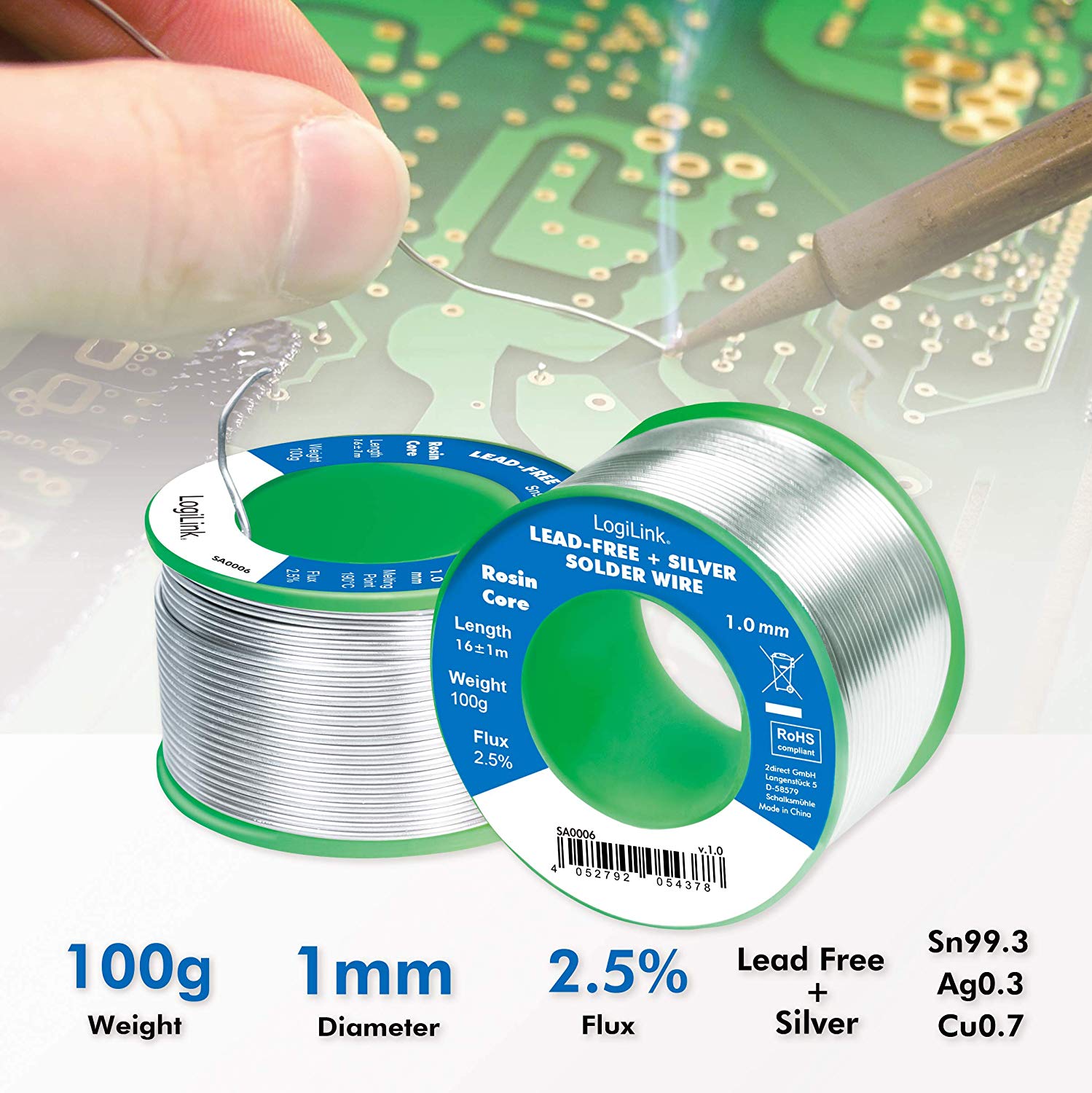 Stagno in Rotolo per Saldatura Senza Piombo Argento 0,3% ø 1 mm 100g - Miniatura 3