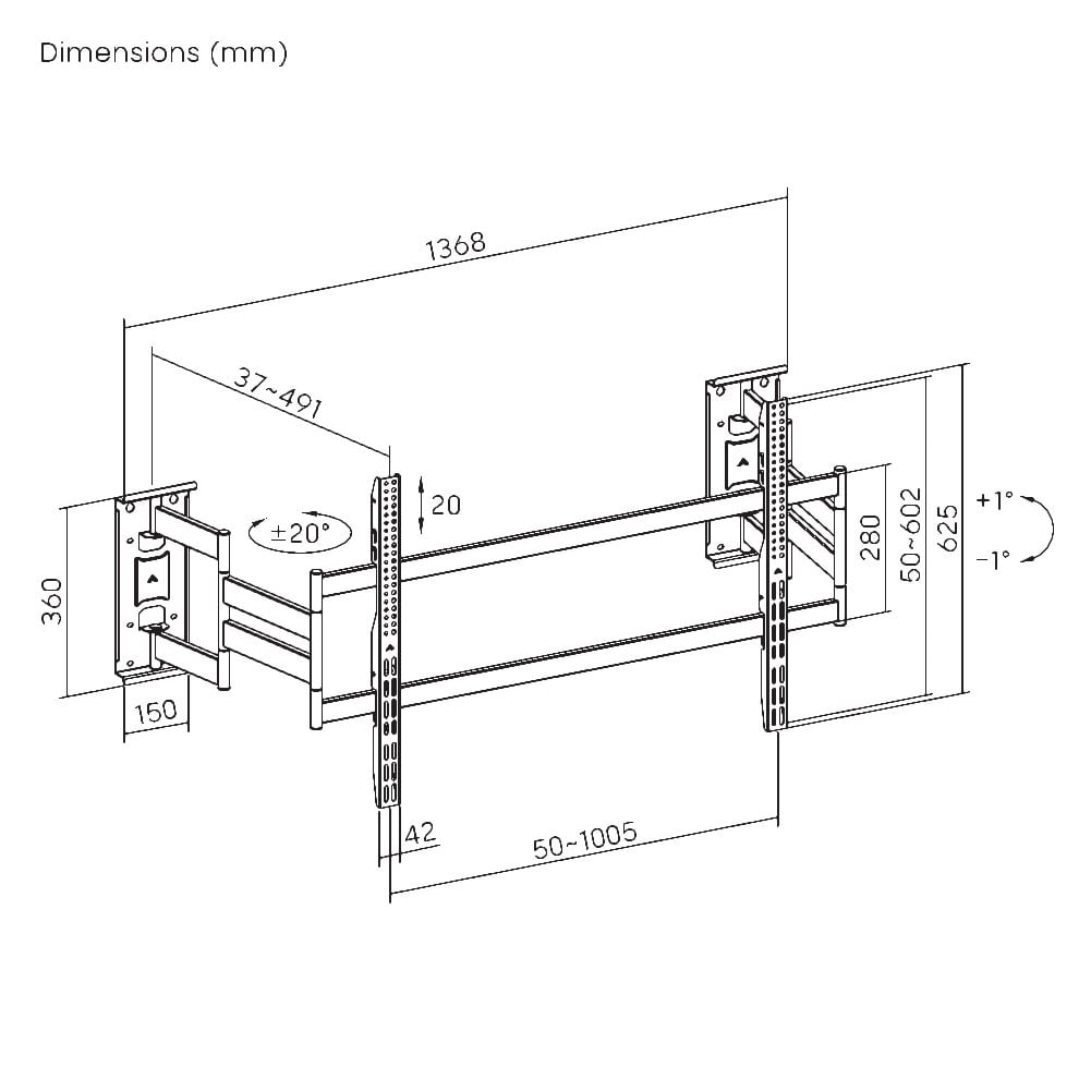 Supporto Universale a Muro con Piastra Divisa per TV LED LCD 75-120'' Full-Motion - Miniatura 3