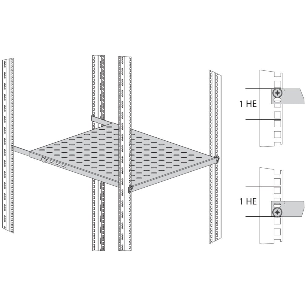 Mensola per Rack 19'' 350-450 mm 0.5U Nero 4 Punti - Miniatura 3
